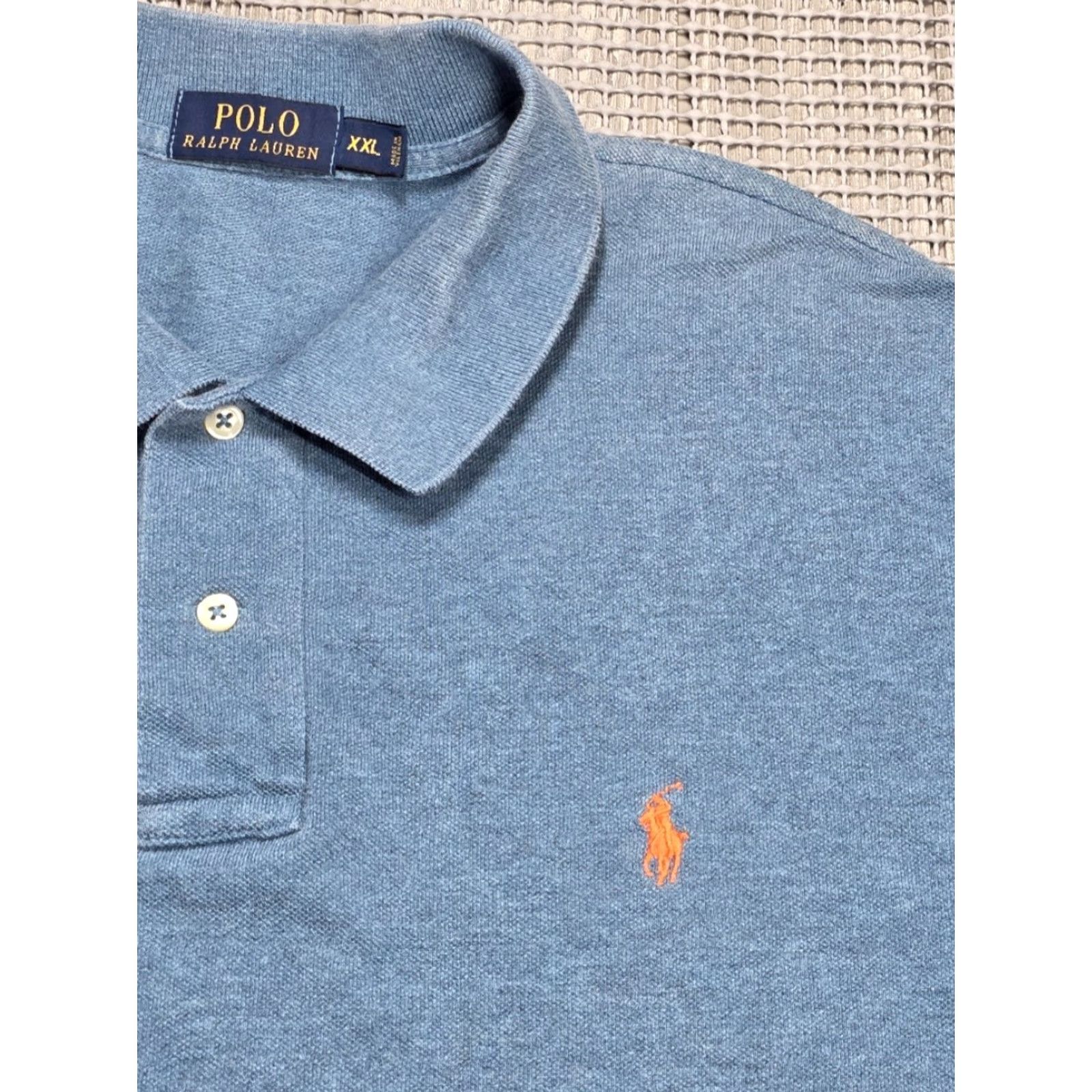 Polo Ralph Lauren Polo Ralph Lauren Polo Shirt Mens 2XL Blue Orange Pony Short Sleeve Pique Textured Size US XXL / EU 58 / 5 - 3 Thumbnail