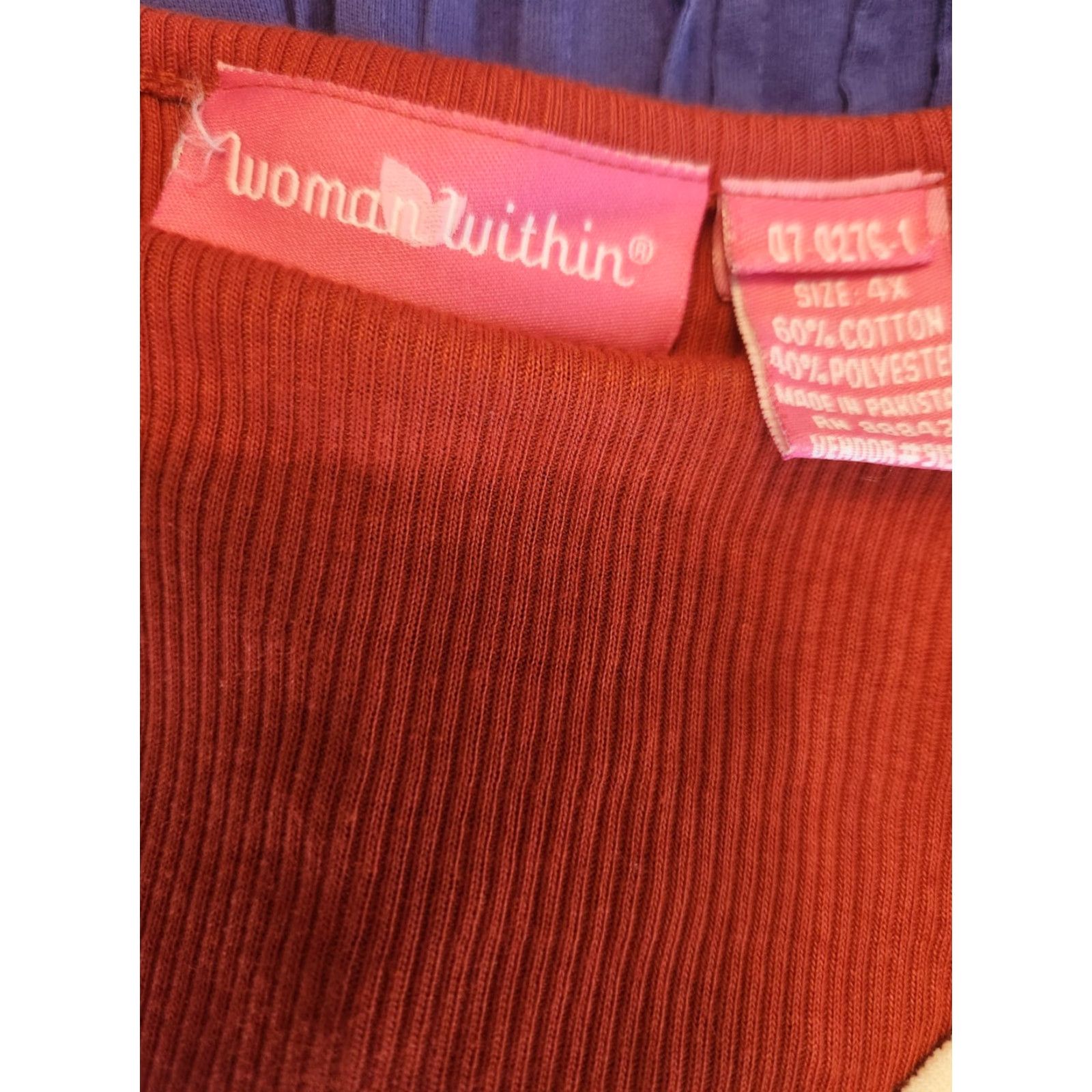 Vintage VINTAGE: No (omit) Woman Within Rust Orange Layered Look Henley Ribbed Tunic Top 4X Size XXL / US 16-18 / IT 52-54 - 6 Thumbnail