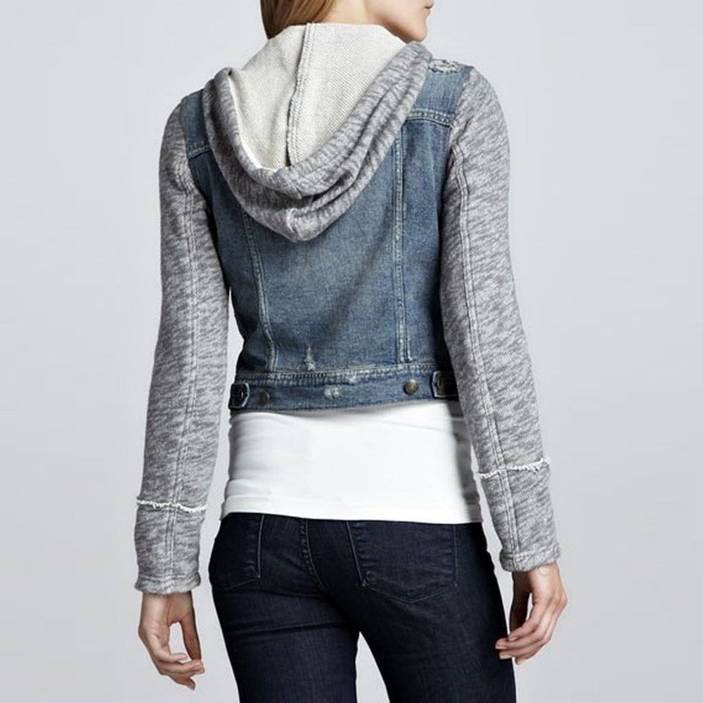 Free People Free People Denim and Knit Hoodie Jacket Size S Size S / US 4 / IT 40 - 2 Thumbnail