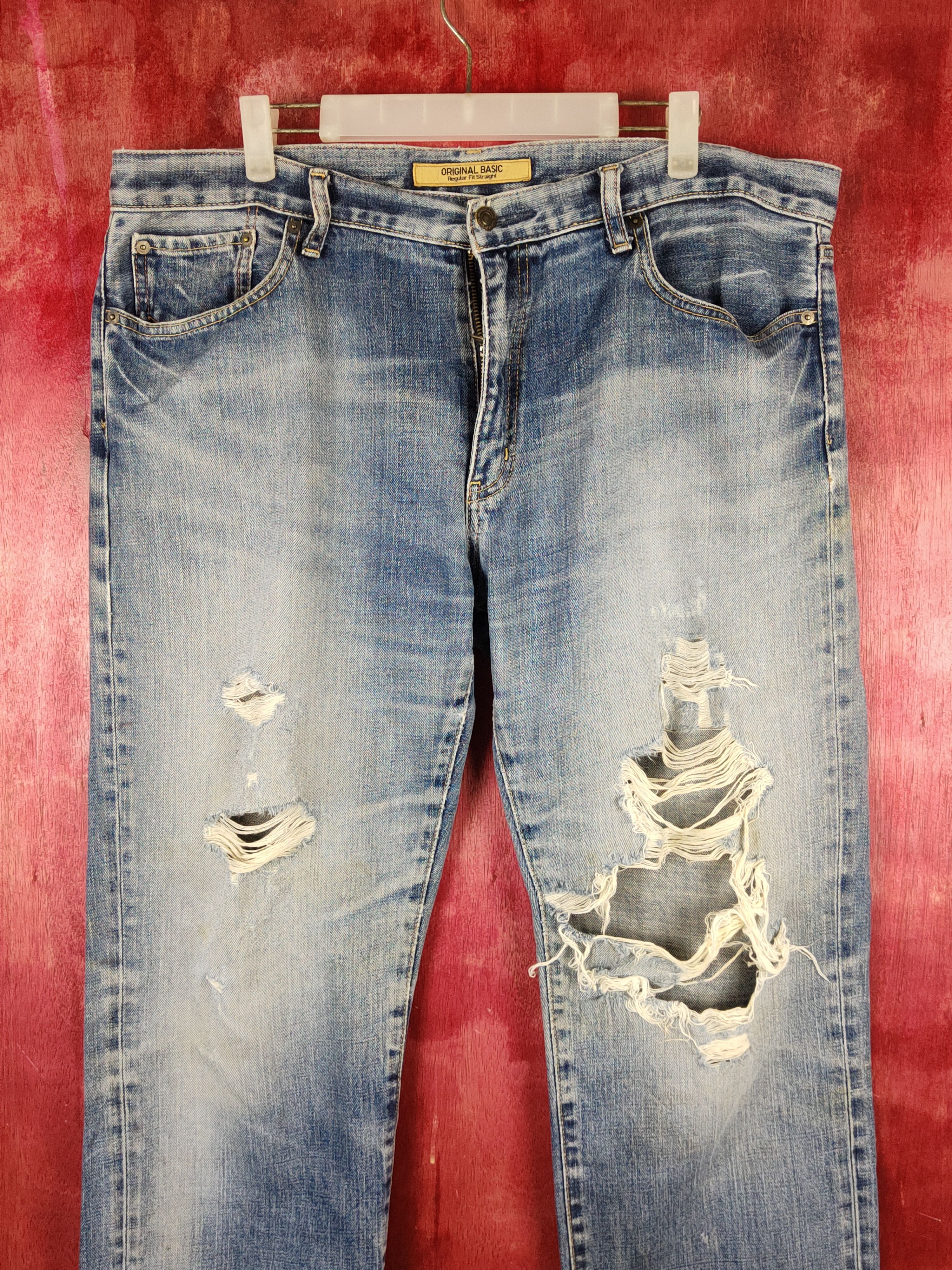 Japanese Brand DL Uniqlo Blue Distressed Ripped Jeans #S2197 Size US 38 / EU 54 - 2 Thumbnail
