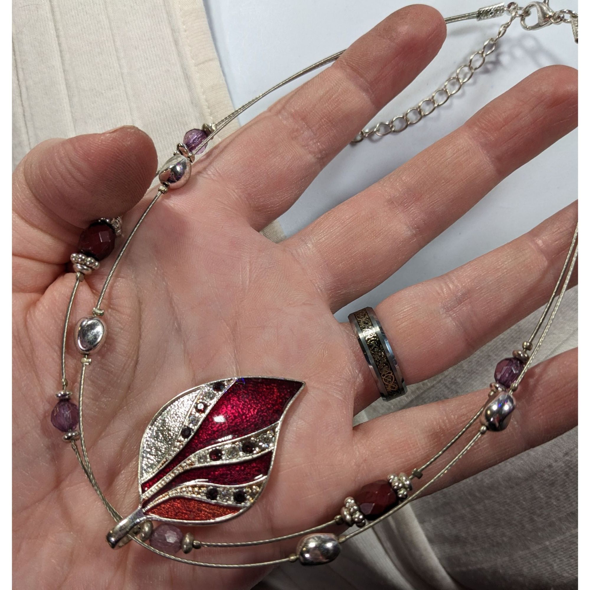 Kenneth Cole Kenneth Cole Fantasy Glam Red And Silver Tone Leaf Pendant F Size ONE SIZE - 4 Thumbnail