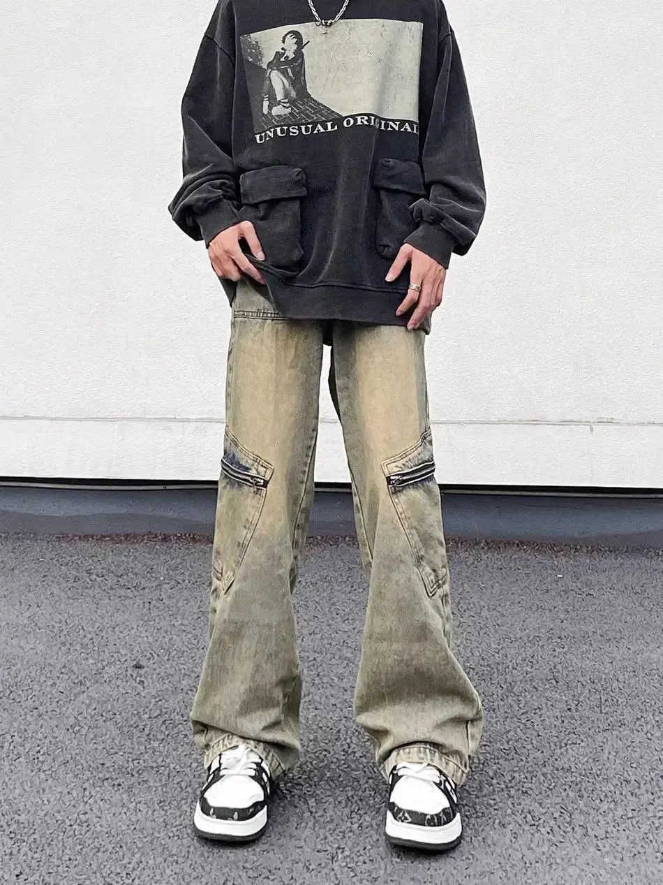 Japanese Brand Retro Straight Loose Micro Flare Zipper Jeans Size US 32 / EU 48 - 5 Thumbnail
