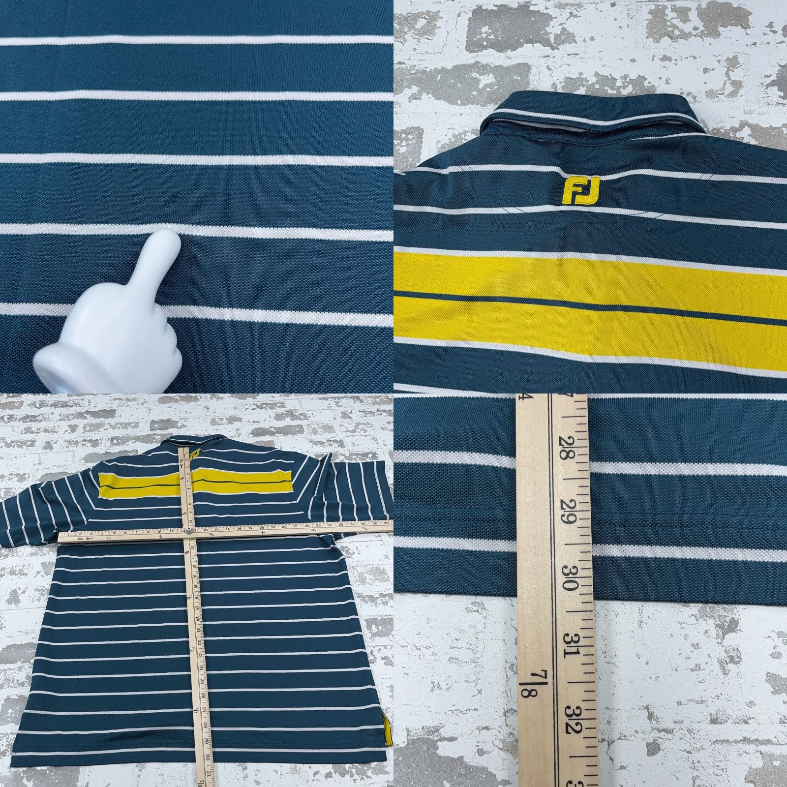 Footjoy FootJoy Polo Shirt Men XL Blue White Yellow Striped Performance Golf Club Aqua* Size US XL / EU 56 / 4 - 9 Thumbnail