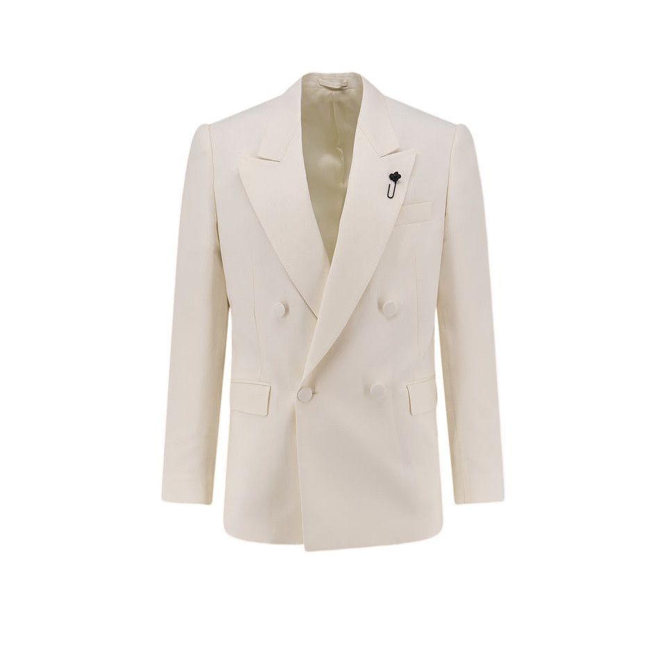 Lardini LARDINI White Double-breasted viscose and silk blazer Jacket Size US L / EU 52-54 / 3 - 1 Thumbnail