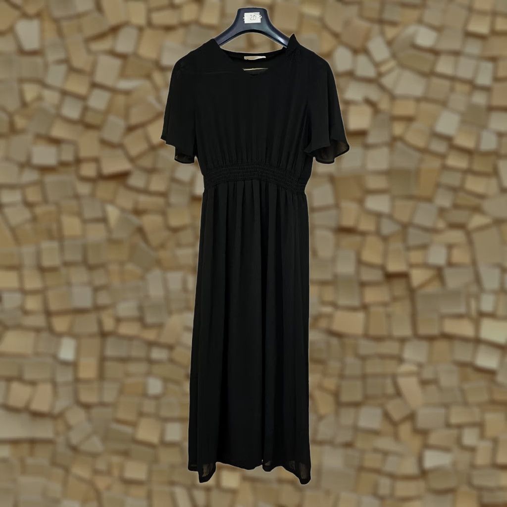 Vintage Discoat Parisien Womens Dress Black S Midi Short Sleeve V-Neck Pullover Casual Fashion Size 28" / US 6 / IT 42 - 1 Thumbnail