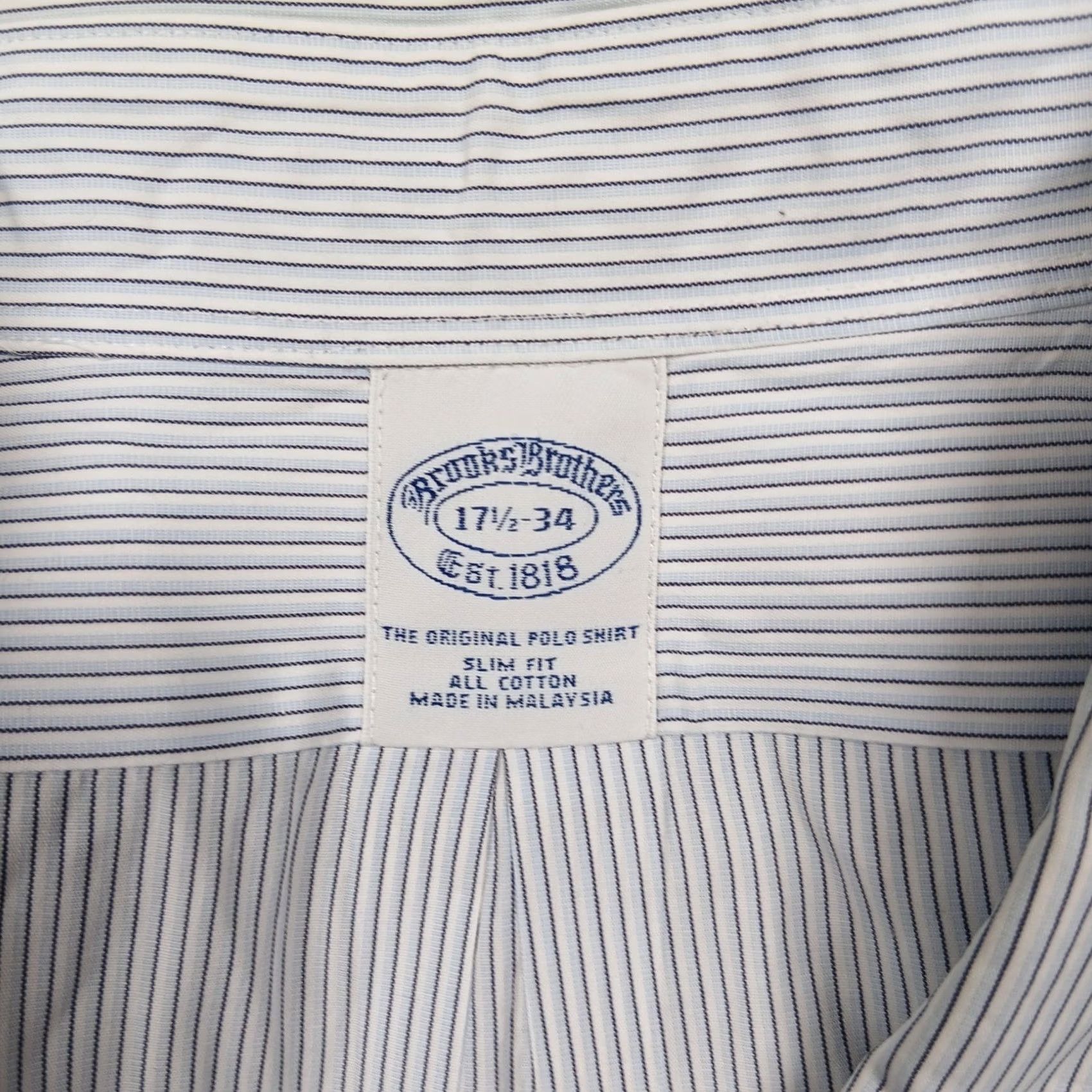 Brooks Brothers Brooks Brothers 1818 Slim Fit Shirt Men's 17.5-34 Blue Stripe Cotton Button Down Dress Shirt Pinstripe Long Sleeve, 100% Cotton, Classic, Mens Size US XL / EU 56 / 4 - 4 Thumbnail