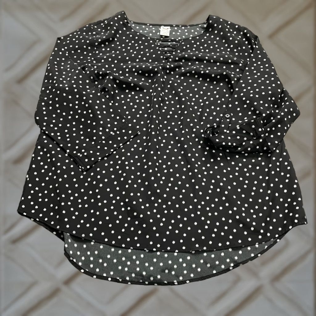 Faded Glory Faded Glory Blouse Shirt Womens 2XL Polka Dot Black White Roll Tab Sleeve Casual Tunic Blouse Size XXL / US 16-18 / IT 52-54 - 1 Thumbnail