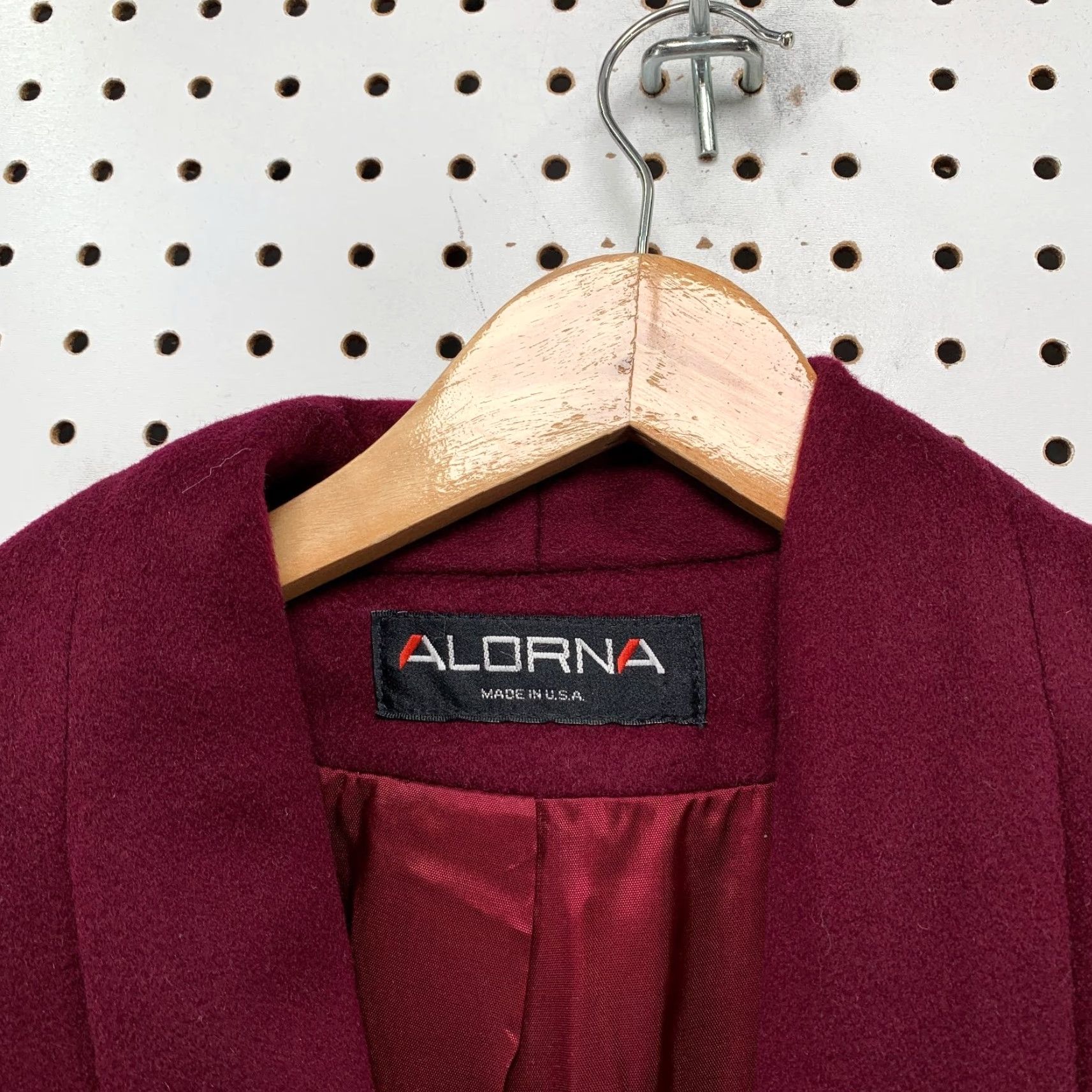 VINTAGE Alorna Wool Overcoat Womens L Burgundy Alorna Double Breasted USA Coat Long Winter 90s Womens