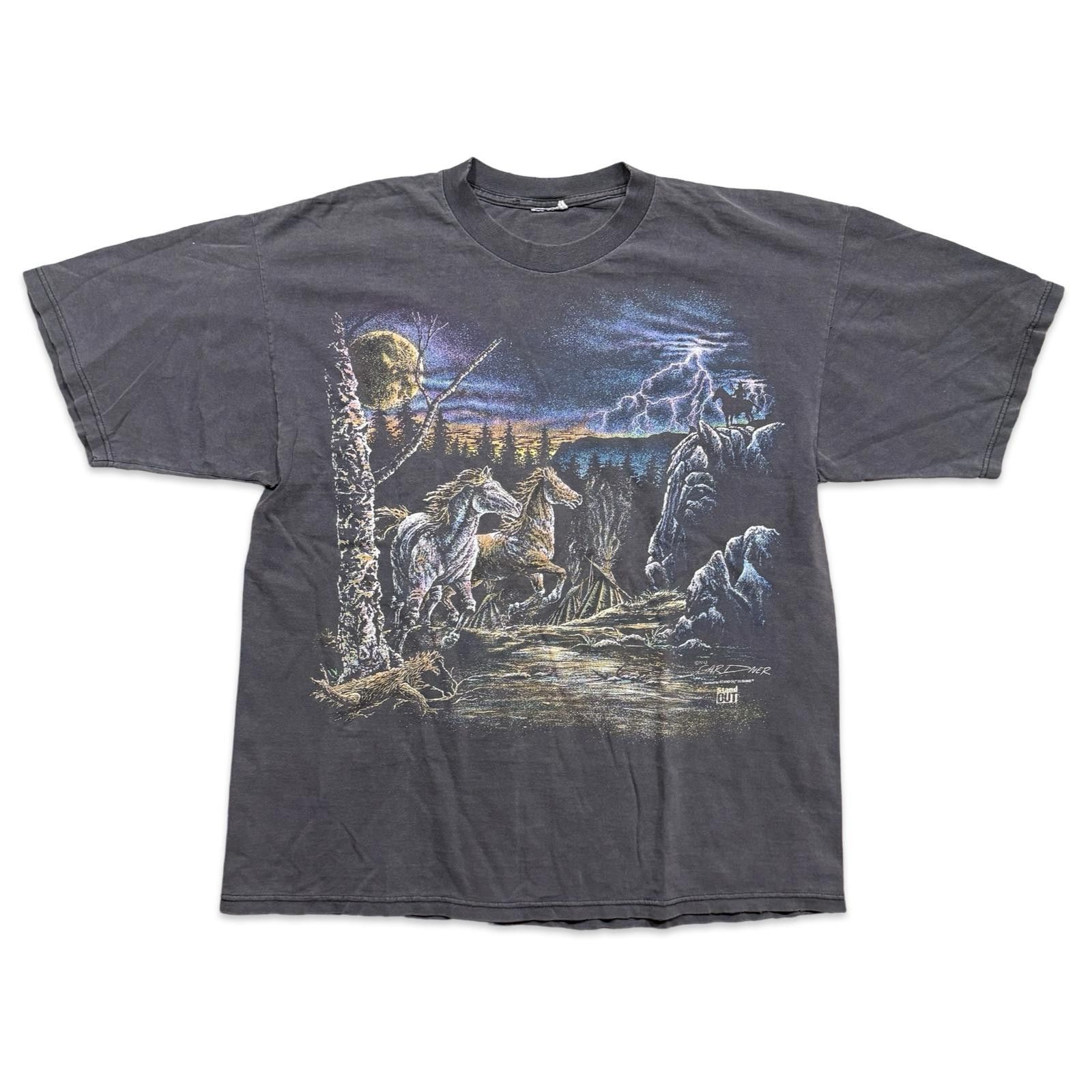 Designer Vintage '93 Horses Lightning Stand Out Designs Graphic Tee Size US XL / EU 56 / 4 - 1 Thumbnail