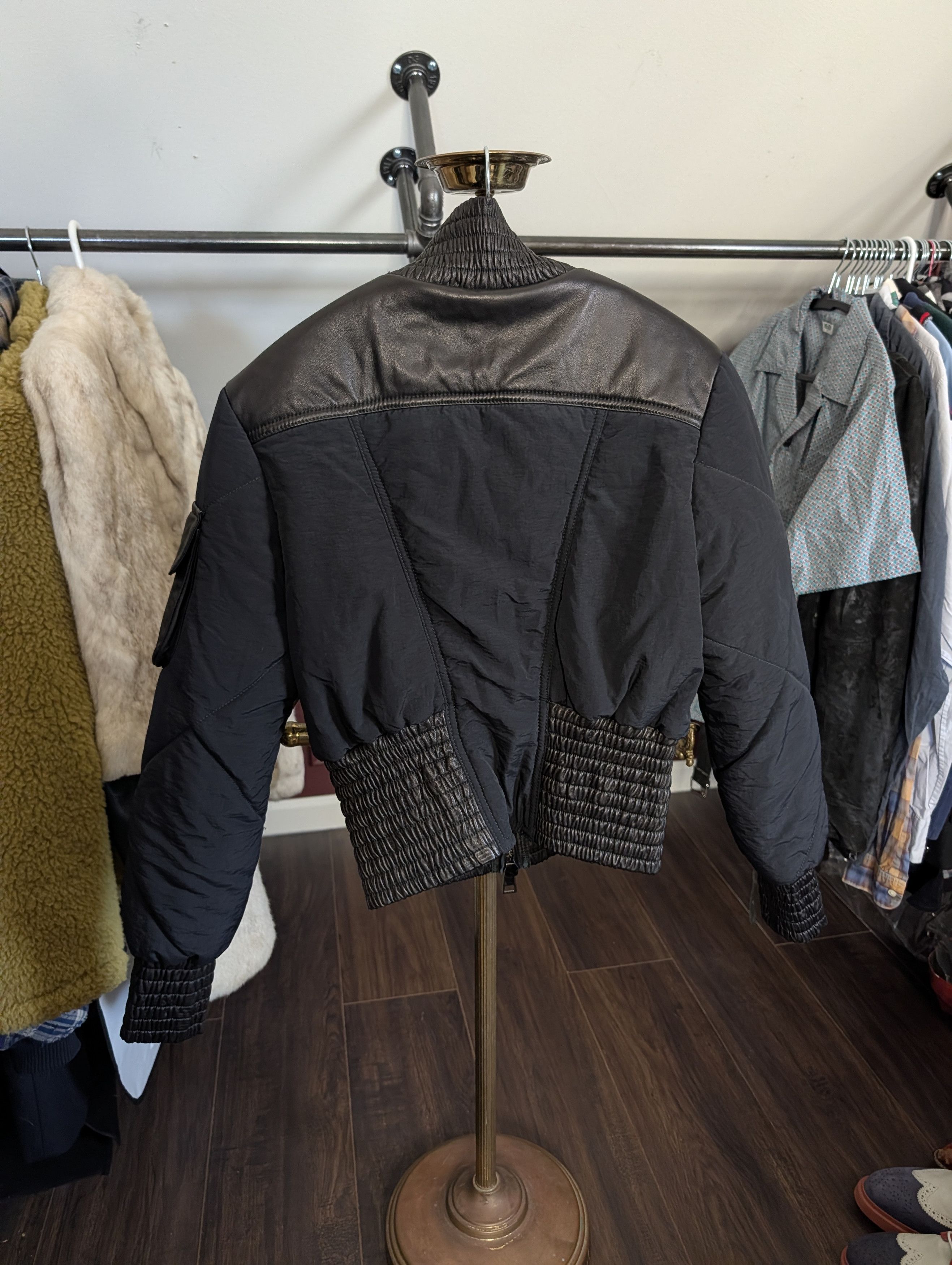 Italia Independent RONCARATI Lamb Leather Quilted Nylon Cropped Bomber Size M / US 6-8 / IT 42-44 - 11 Thumbnail