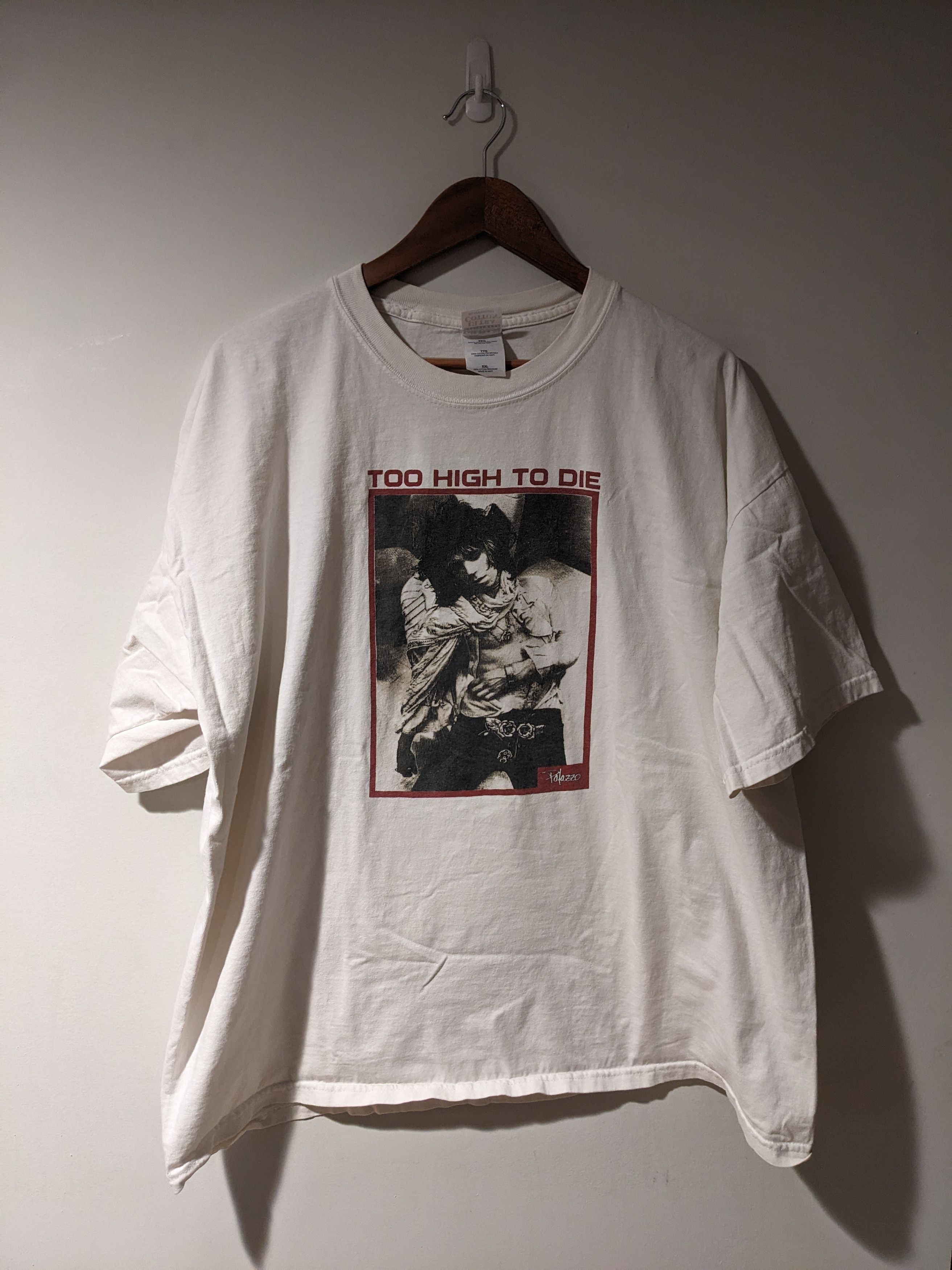 image of Band Tees x The Rolling Stones Vintage Keith Richards Too High To Die Rolling T-Shirt in White (Siz