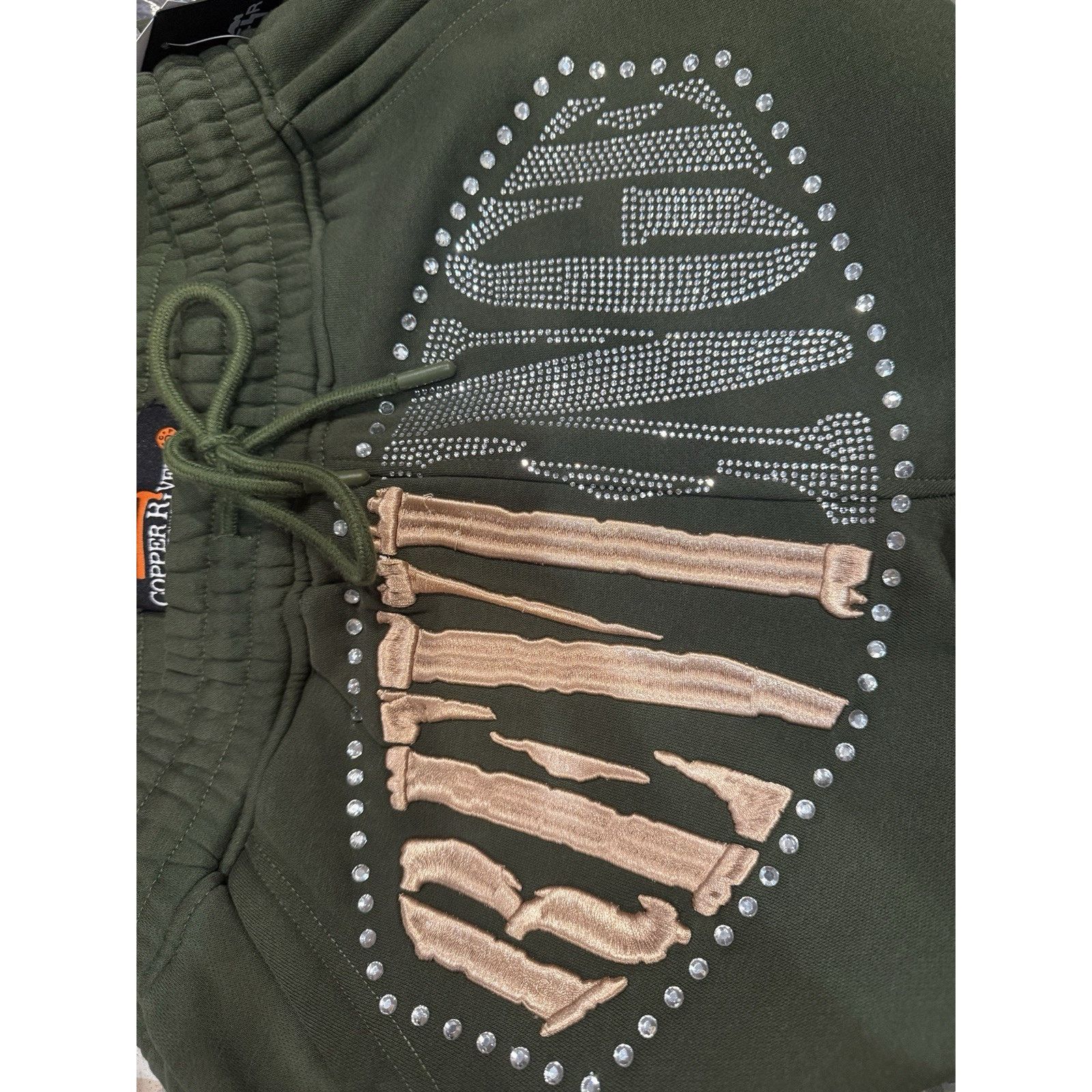 Black Rivet Copper Rivet Men's Olive Flared Terry Joggers Rhinestones M Size US 34 / EU 50 - 8 Thumbnail