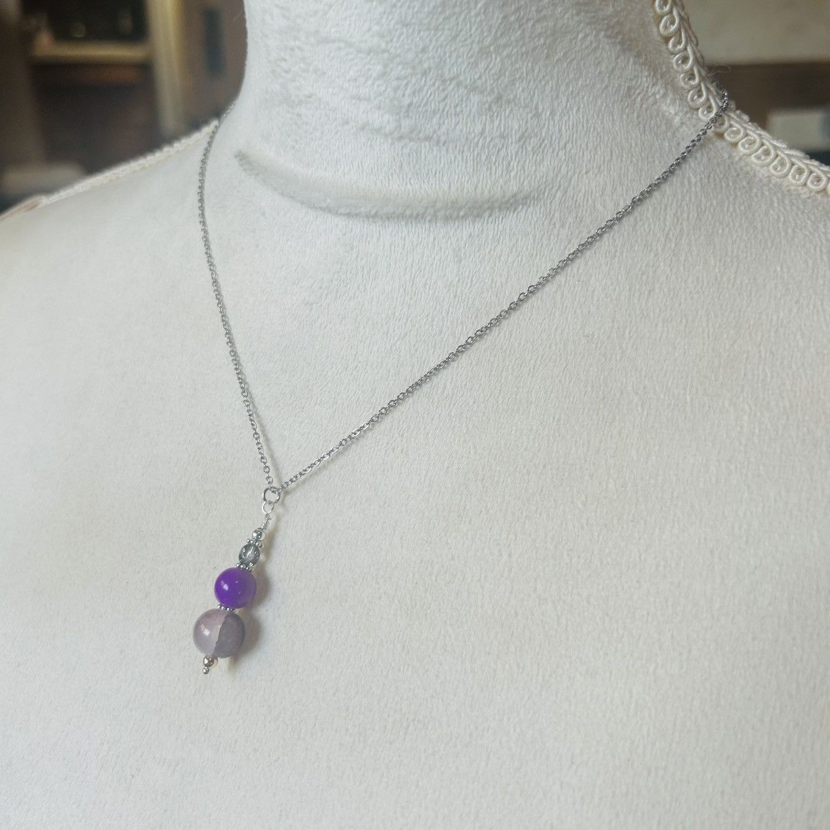 Handmade Handcrafted art glass bead drop pendant on chain necklace Size ONE SIZE - 4 Thumbnail