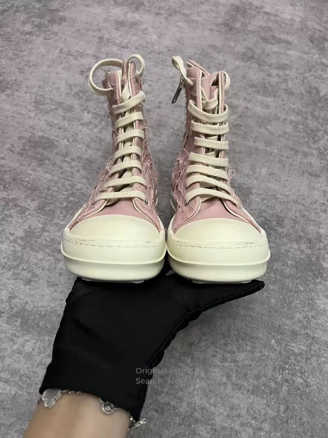 Rick Owens Rick Owens Pink Canvas High-Top Sneakers. Size US 6 / IT 36 - 3 Thumbnail