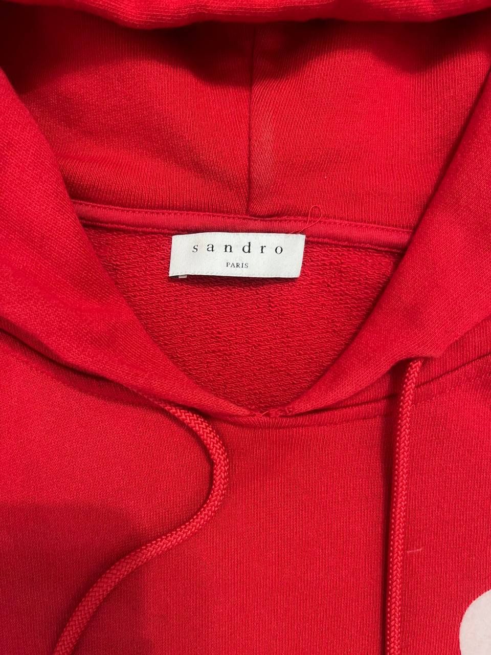 Designer × Sandro Sandro - Flocked Loopback Cotton-Jersey Hoodie - Red Size US S / EU 44-46 / 1 - 2 Thumbnail