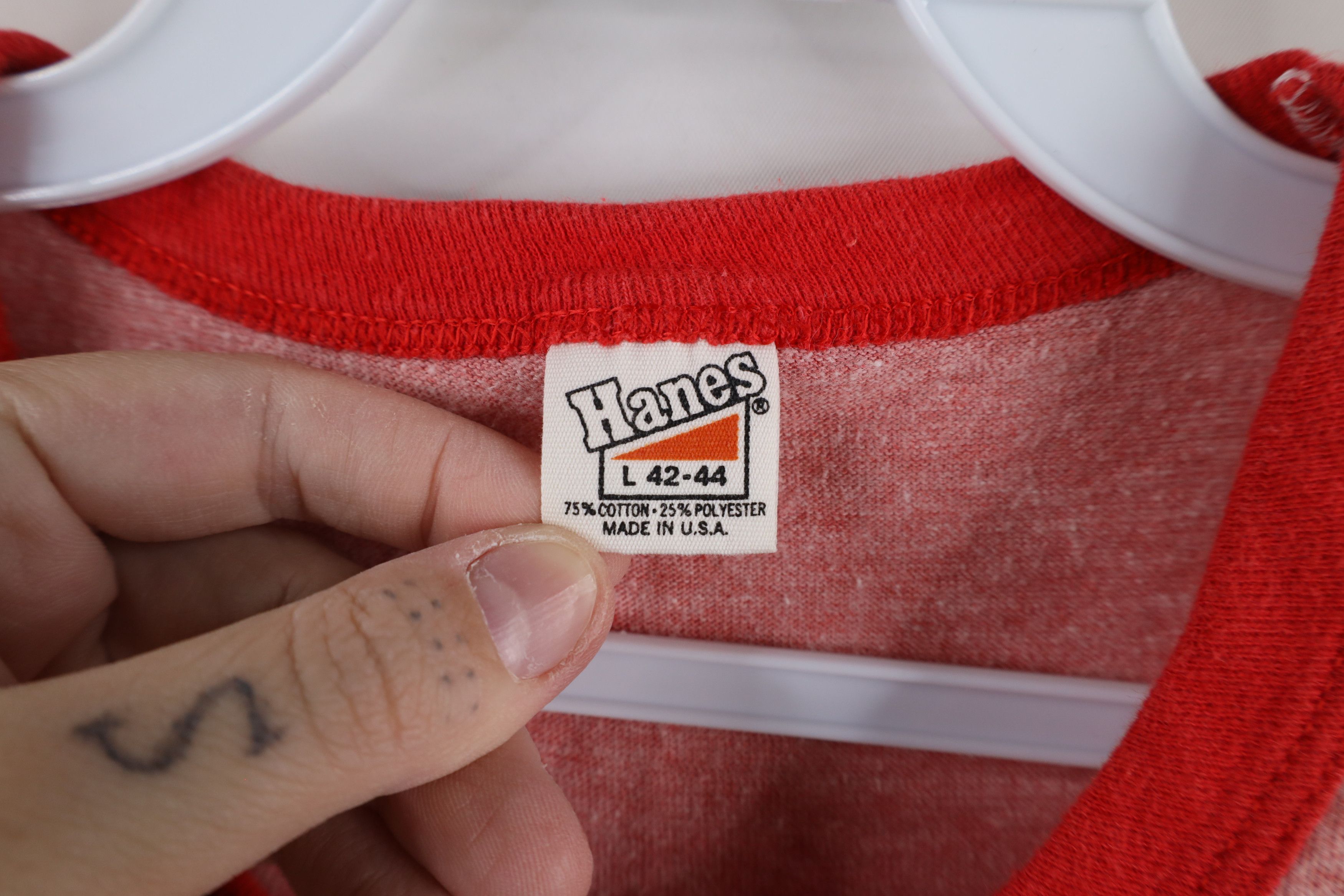 Hanes × Vintage Vintage 70s Hanes Toledo Ohio Ringer T-Shirt Heather Red USA Size US L / EU 52-54 / 3 - 5 Thumbnail