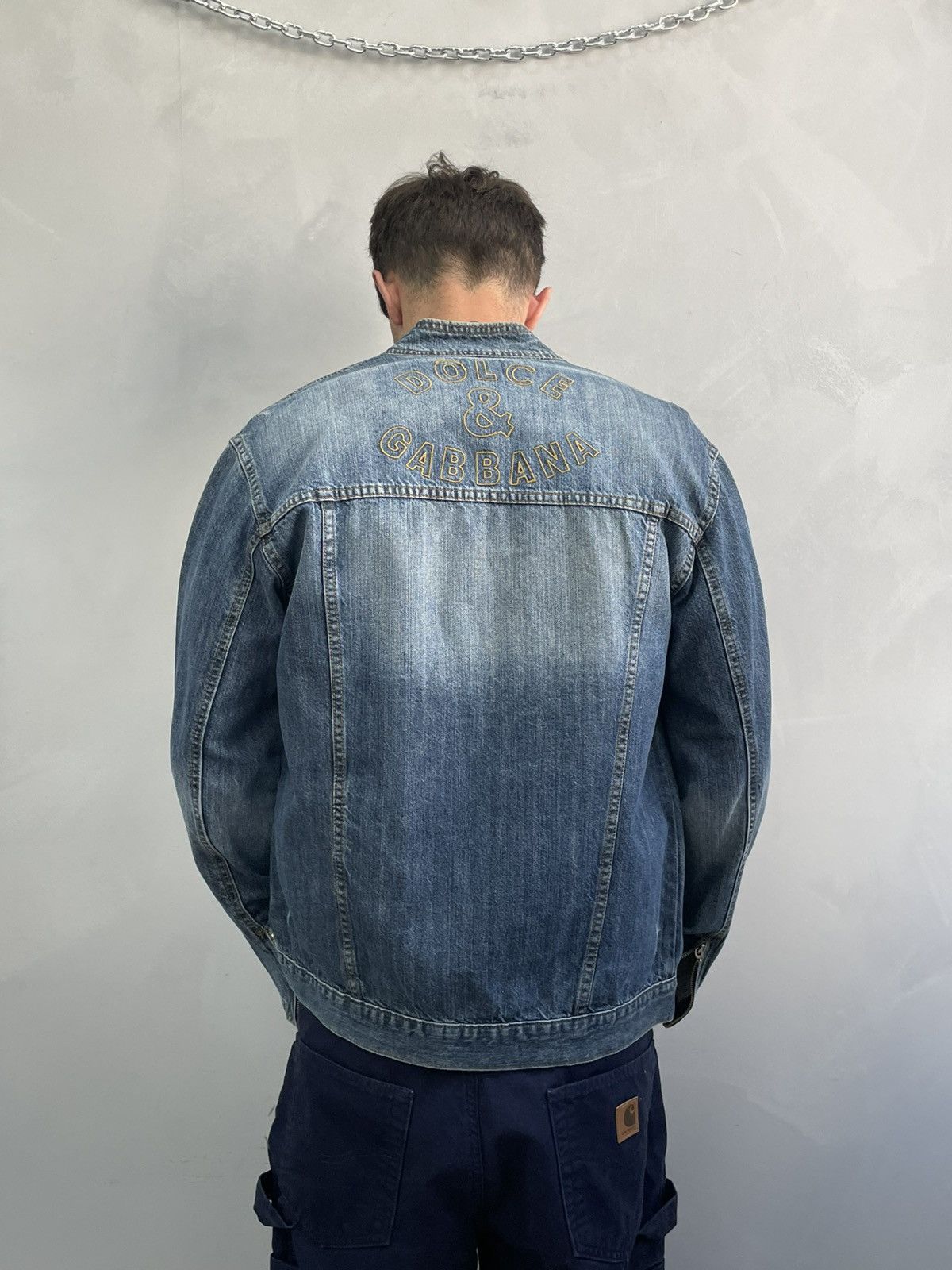 Rare distressed denim dolce gabbana y2k jacket front logo