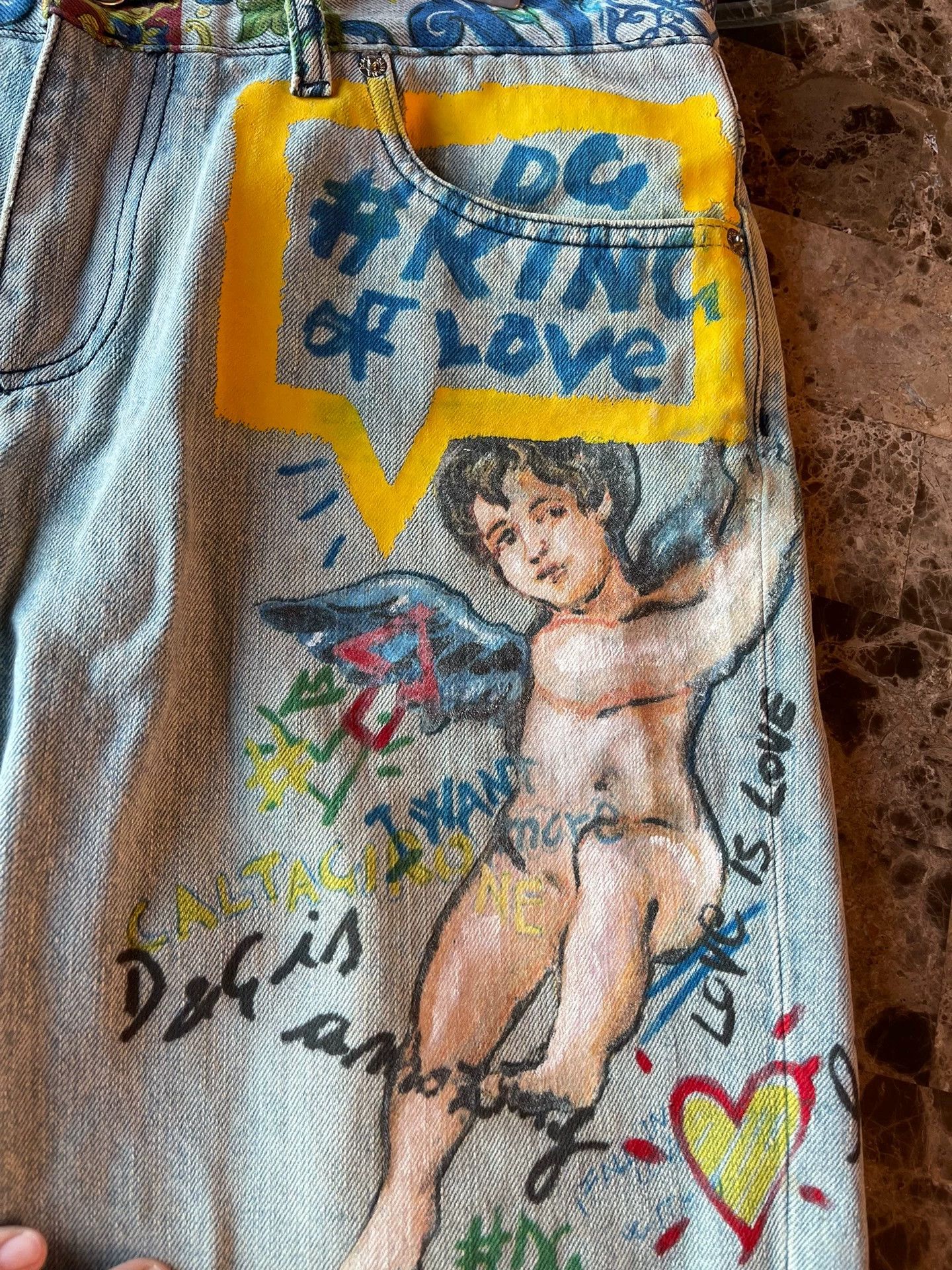 Dolce & Gabbana DG Mens 50 Light Blue Denim Pants DG Logo Angel Graffiti Size US 34 / EU 50 - 3 Thumbnail