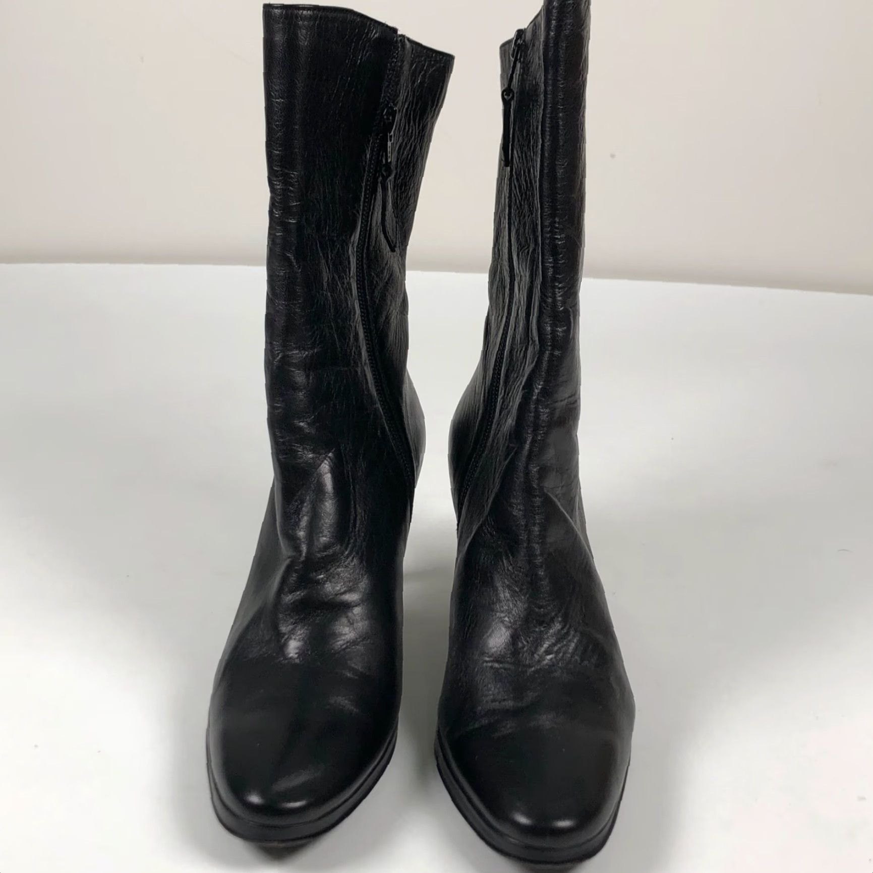 Vintage Botticelli Womens Boots Mid Calf Leather Zip Stiletto Heel 2-2.9in Black Solid M Calf Womens 7 Bootie Size US 7 / IT 37 - 2 Thumbnail