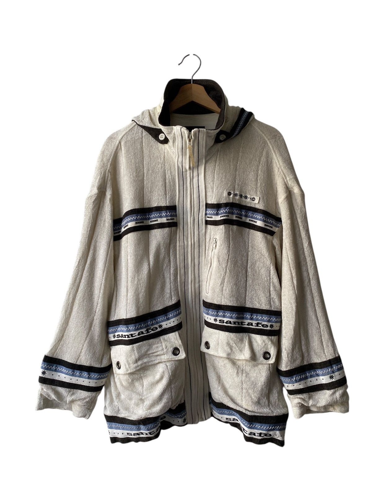 Japanese Brand × Vintage Vintage 90s Santafe Knit Design Zipper Hoodie Size US L / EU 52-54 / 3 - 1 Thumbnail