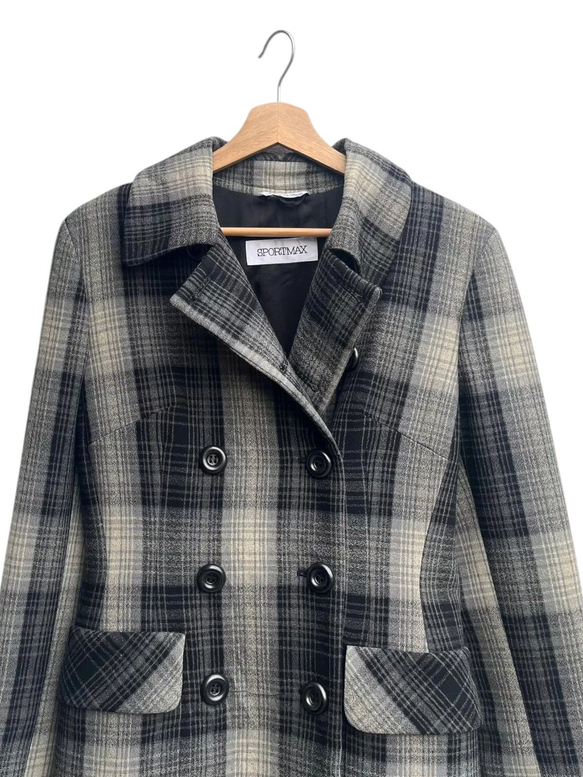 Max Mara Sportmax Plaid Double Breasted Wool Blend Coat Size S / US 4 / IT 40 - 9 Thumbnail