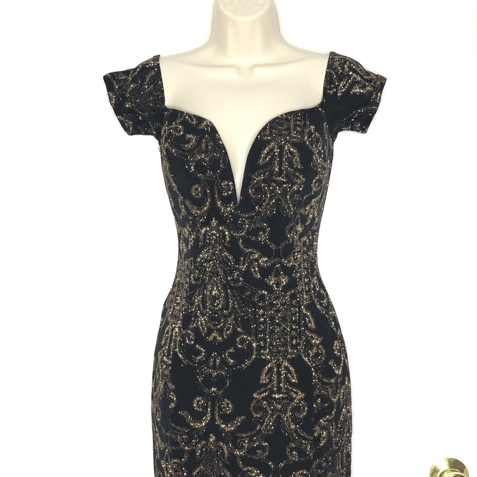 Other Cameo Women Black Sparkle Gold Wire Plunge V Neck Maxi Sz S Size S / US 4 / IT 40 - 4 Thumbnail