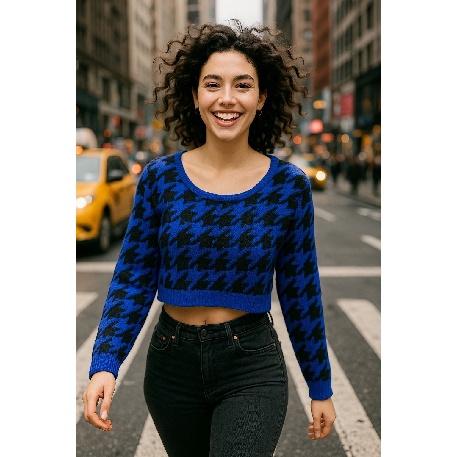 Other 36 Point 5 Small Blue Black Houndstooth Crop Sweater Bold Kn Size S / US 4 / IT 40 - 1 Thumbnail