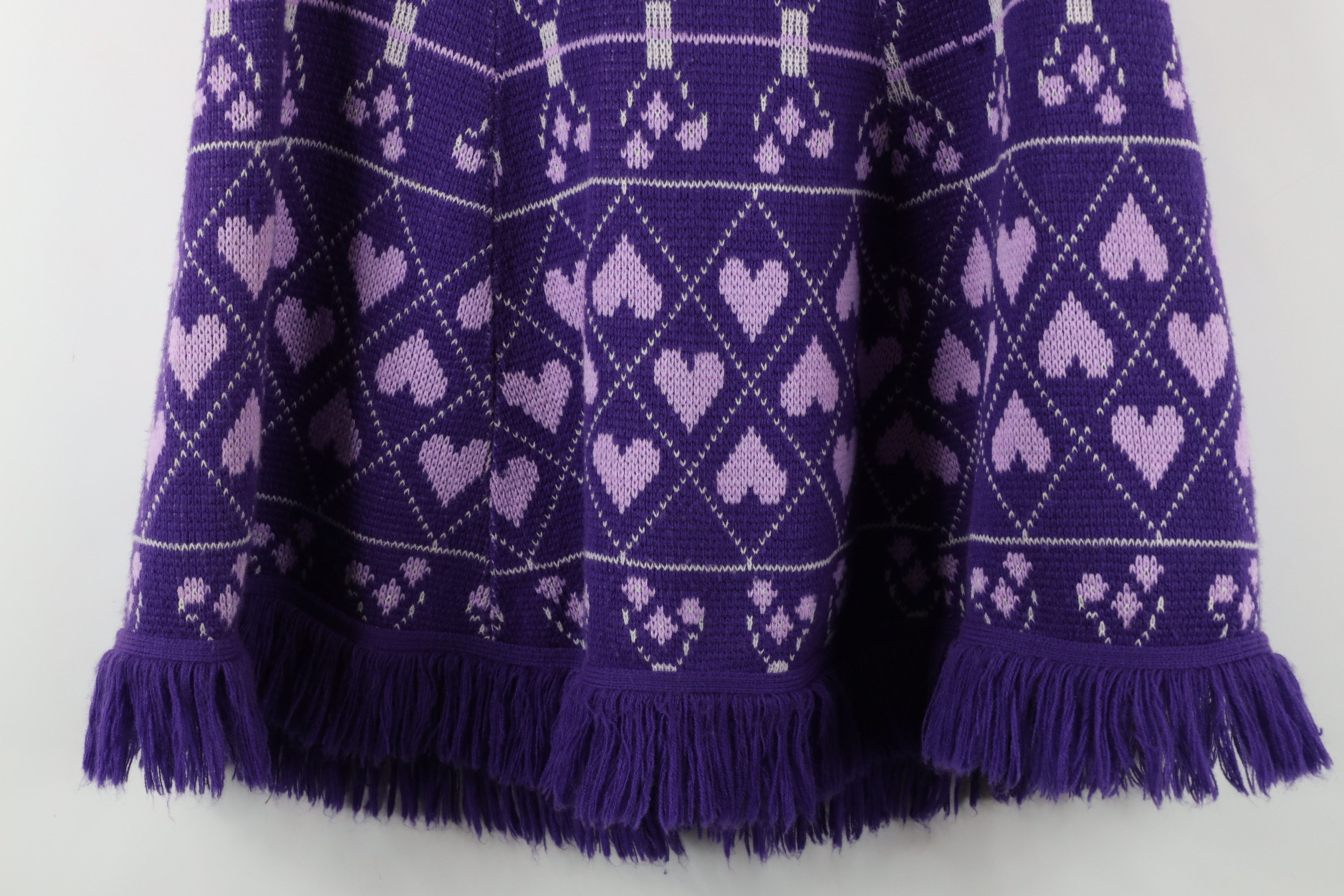 Vintage Vintage 70s Fairy Kei Kawaii Heart Knit Sweater Cape Purple Size ONE SIZE - 13 Thumbnail