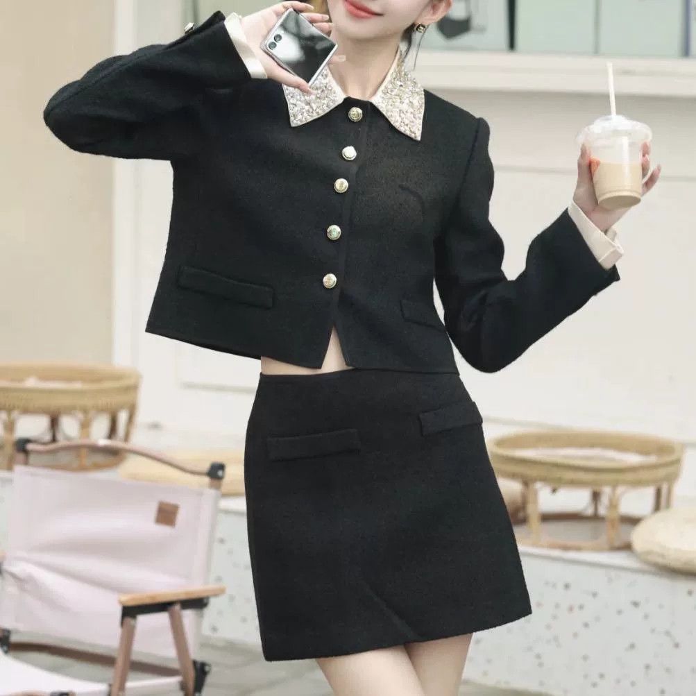 Miu Miu Miumiu Beaded Collar Black Tweed Set Size S / US 4 / IT 40 - 1 Thumbnail