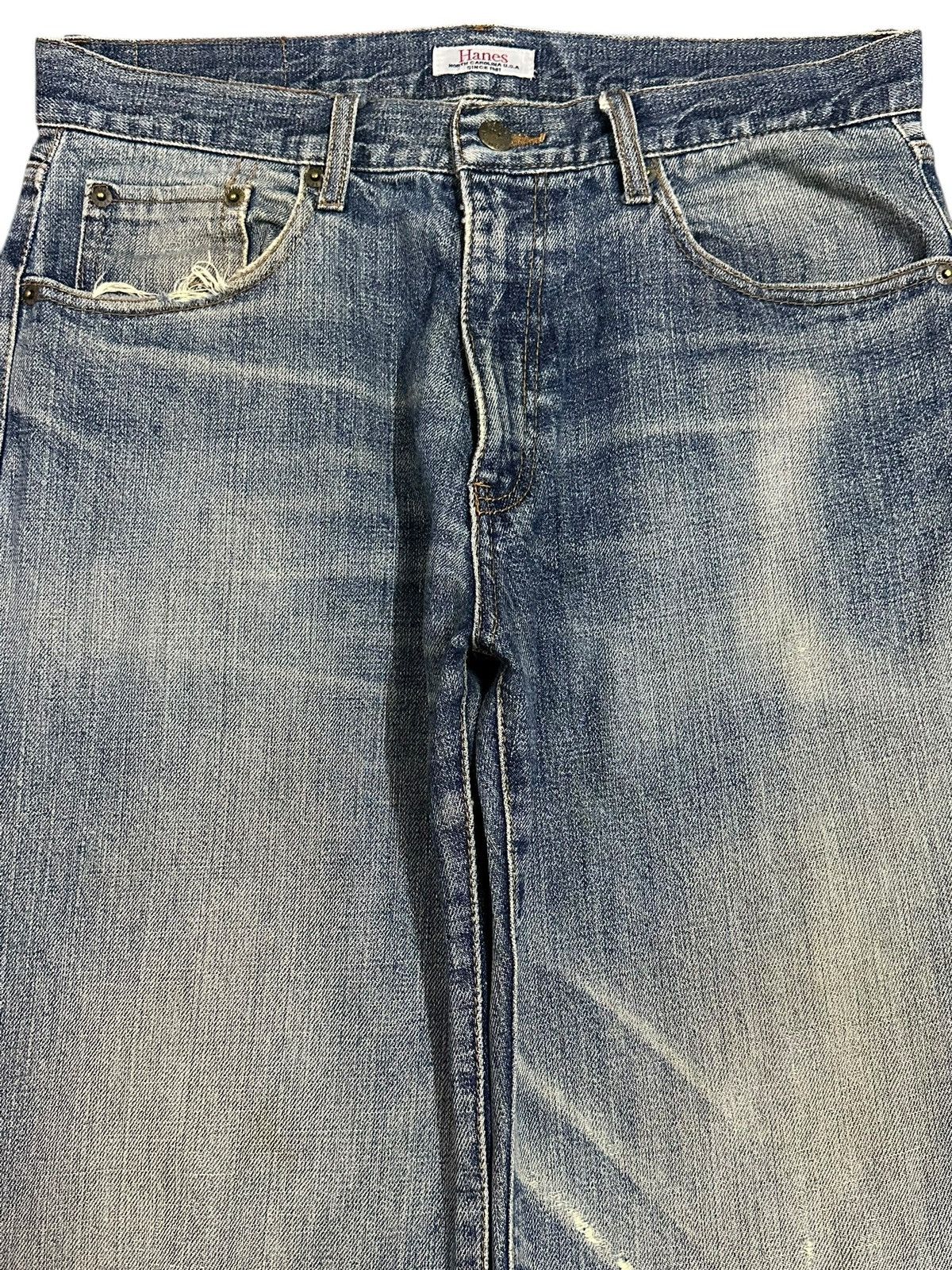 Hanes Vintage Hanes Blue Faded Wash Distress Style Baggy Jeans Size US 32 / EU 48 - 3 Thumbnail