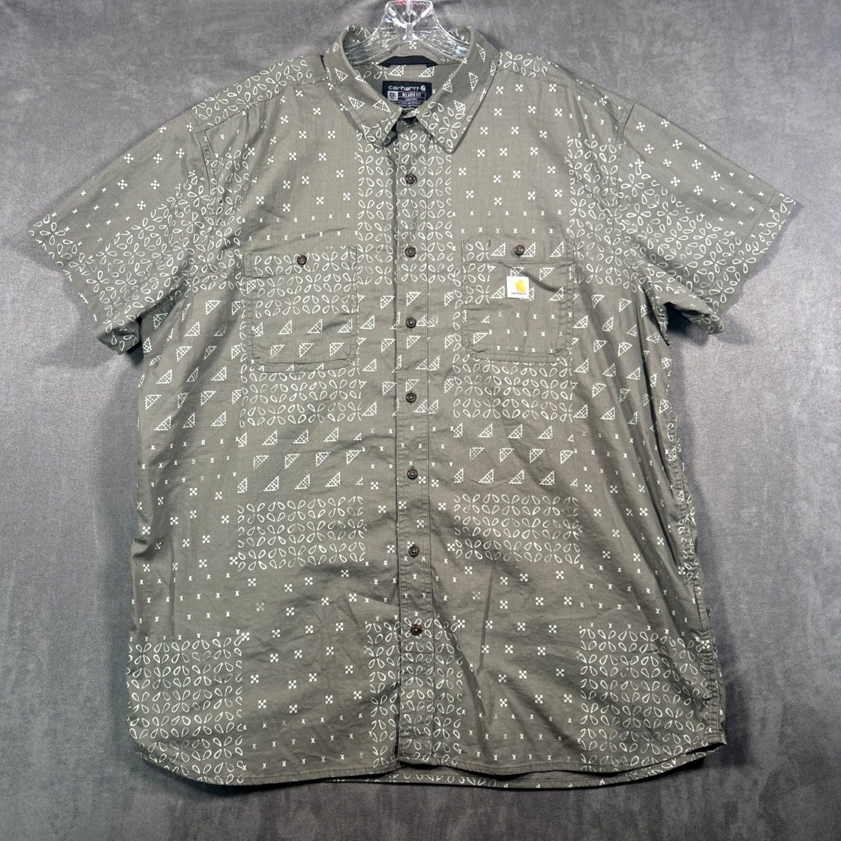 Carhartt Carhartt Shirt Relaxed Fit Short Sleeve Rugged Flex 2XL Tall Olive Bandana Print Mens Size US XXL / EU 58 / 5 - 2 Thumbnail