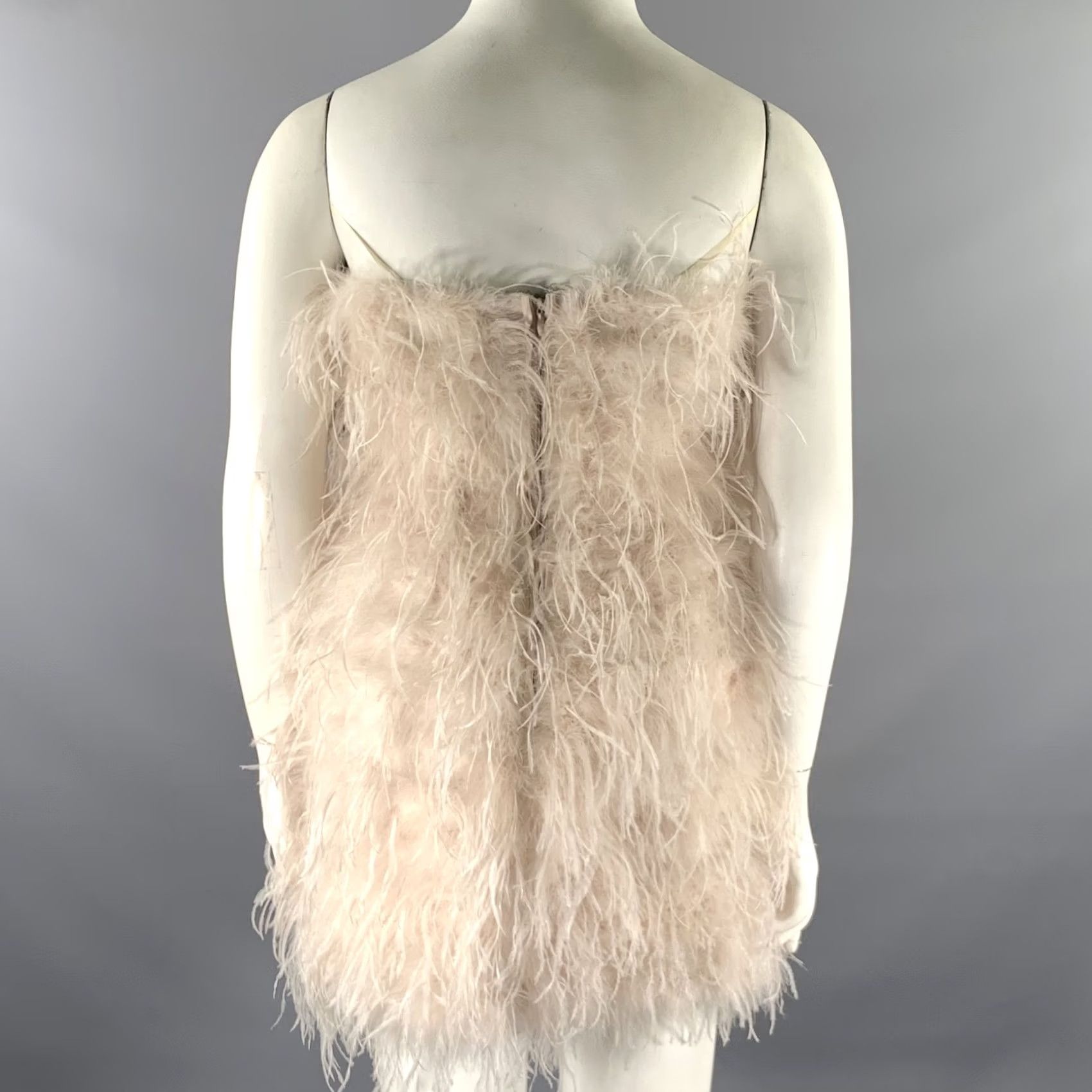 LAMARQUE LAMARQUE Dress L Tan Champagne Feathers Cocktail Dress Women Size L / US 10 / IT 46 - 4 Thumbnail