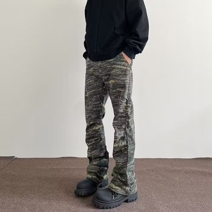 image of Vintage Army Green Camo Graphic Stack Pants, Men's (Size 30)