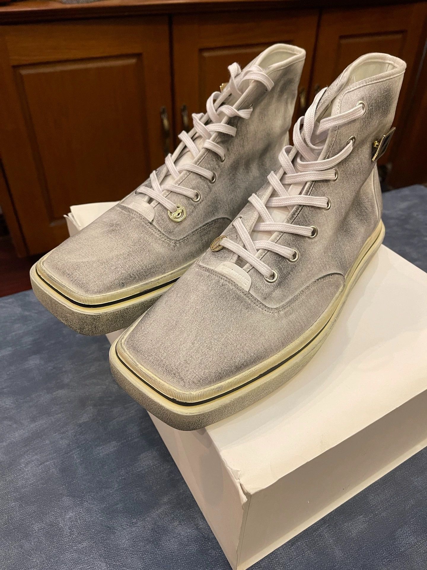 WE11DONE We11done Distressed Canvas Square Toe Mid-Top Sneaker 43 Size US 10 / EU 43 - 1 Thumbnail