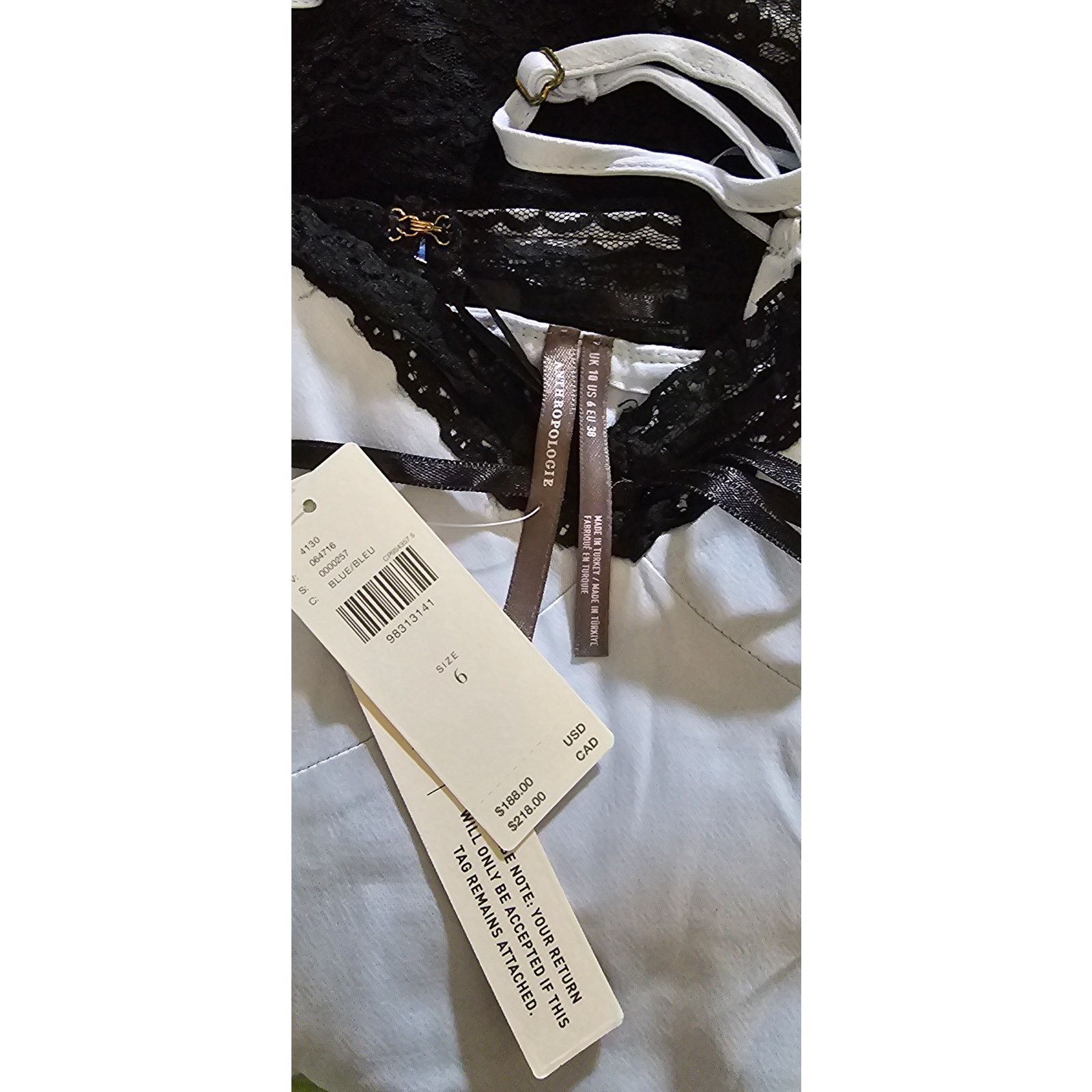 Anthropologie NWT V-Neck Lace-Trim Slip Dress $188 SIZE 6 Blue Size M / US 6-8 / IT 42-44 - 6 Thumbnail