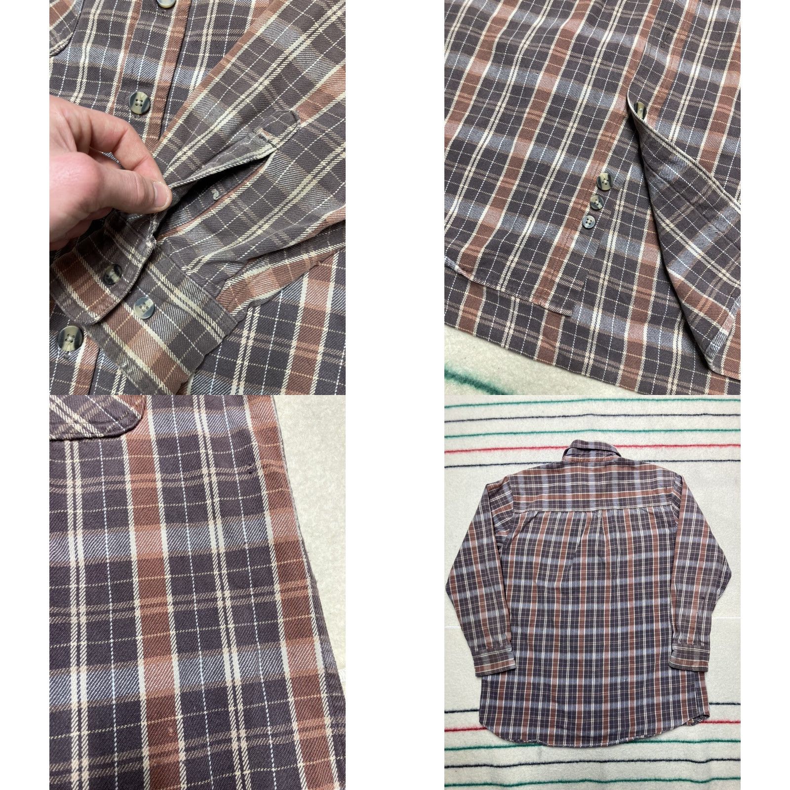 Doublet VINTAGE Pocket Plaid Shirt Mens XL 90s Beige Heavy Cotton Button-Up Long Sleeve Double Pocket T8 Size US XL / EU 56 / 4 - 9 Thumbnail