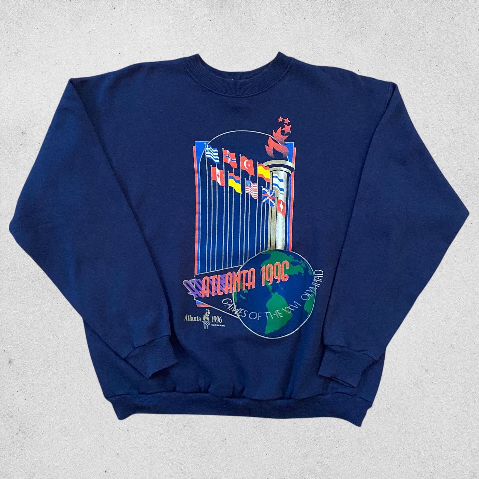 Hanes × USA Olympics × Vintage Vintage Atlanta 1996 Olympics Flag Torch Globe Sweatshirt Size US XL / EU 56 / 4 - 1 Thumbnail