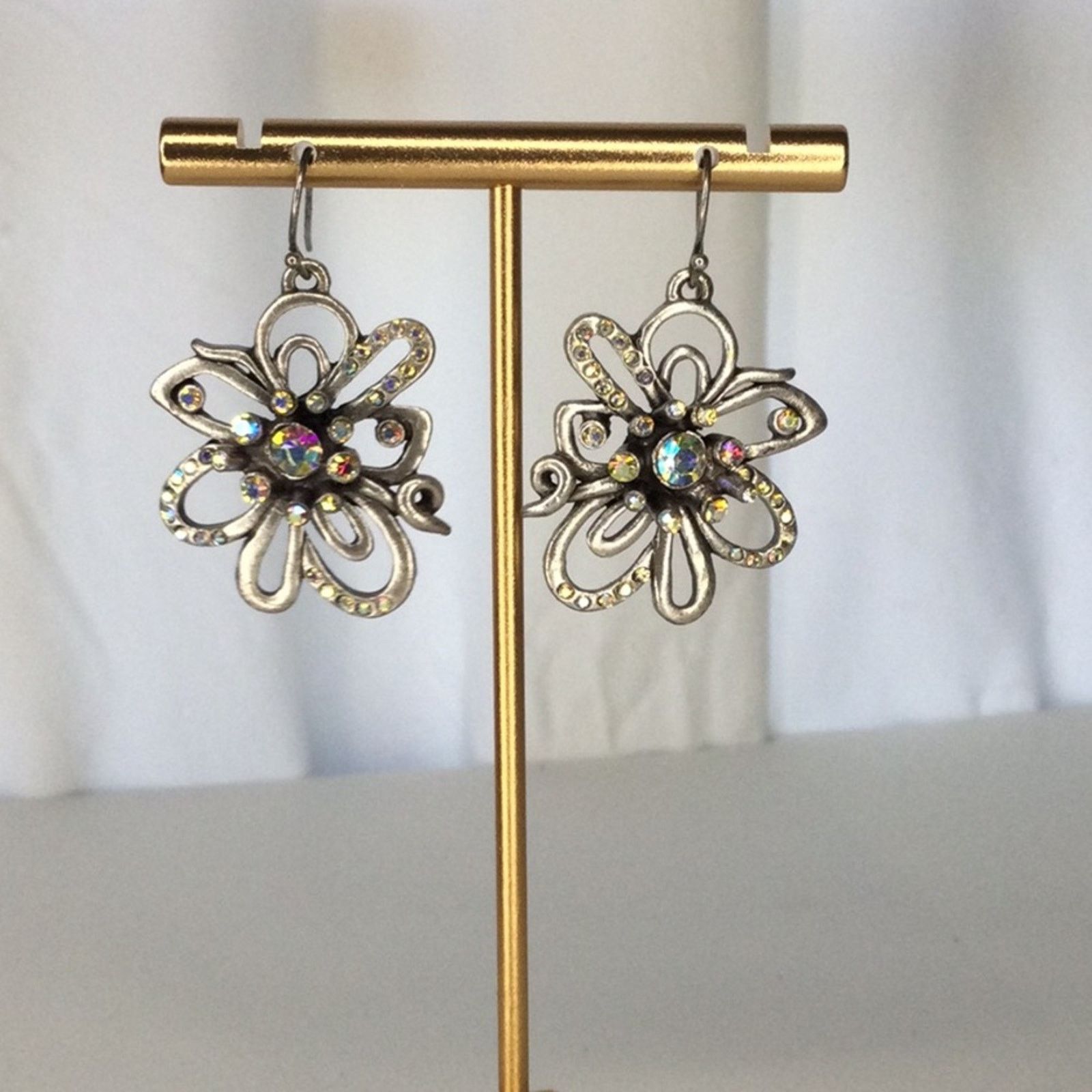 Chicos Chico's Silver & Rhinestone Floral Dangle Drop Earrings Size ONE SIZE - 3 Thumbnail