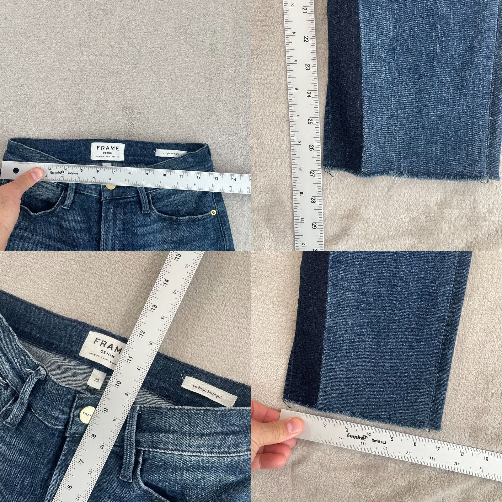 Frame FRAME DENIM Le High Straight Jeans Women 25 Elaine Split Frayed Hem Designer Jeans Women 25 Blue Cotton Blend Helms City Preppy Size 42" / US 20 - 8 Thumbnail