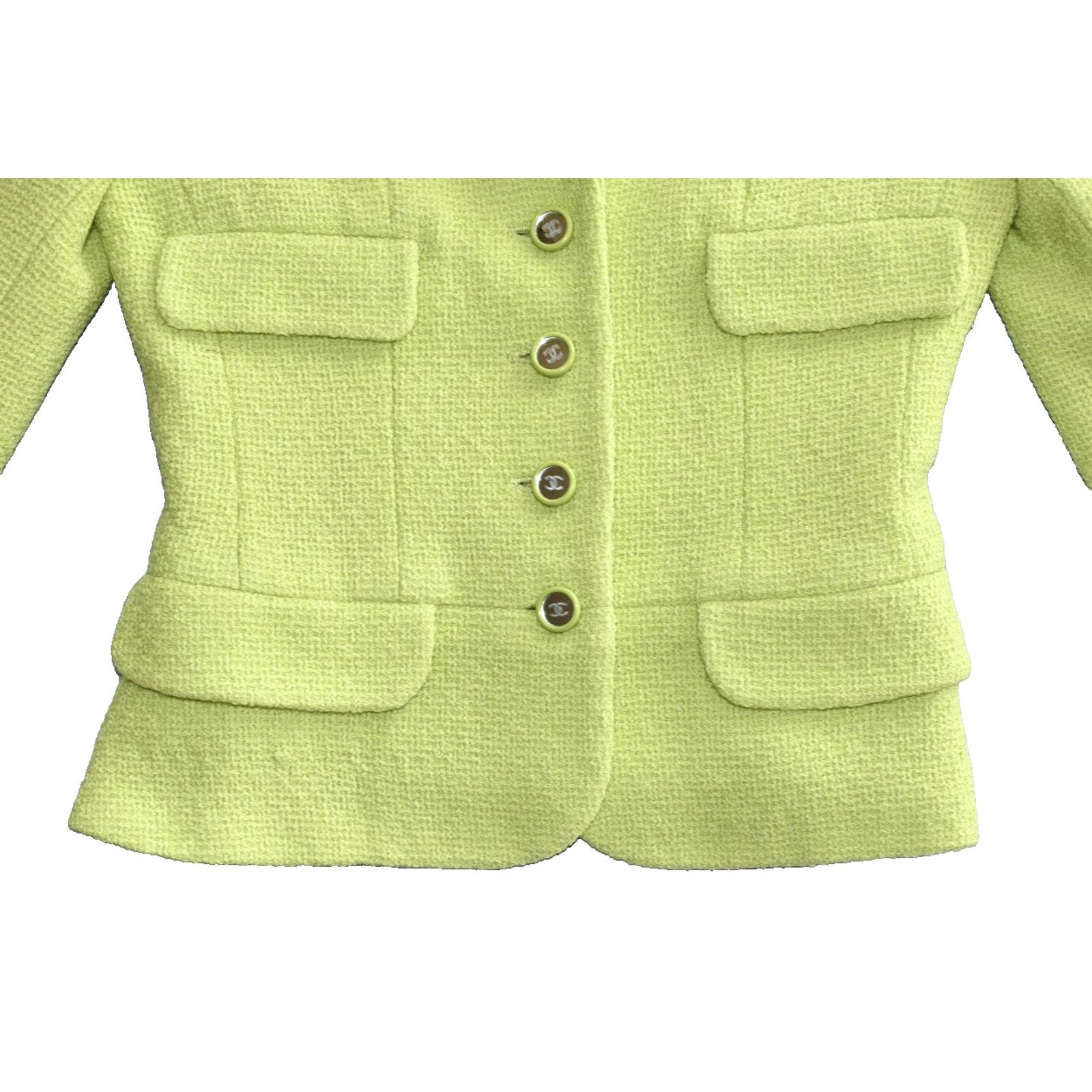 Chanel CHANEL BOUTIQUE 95C Green Tweed Mirror Buttons Jacket Sz 38 Size XS / US 0-2 / IT 36-38 - 6 Thumbnail