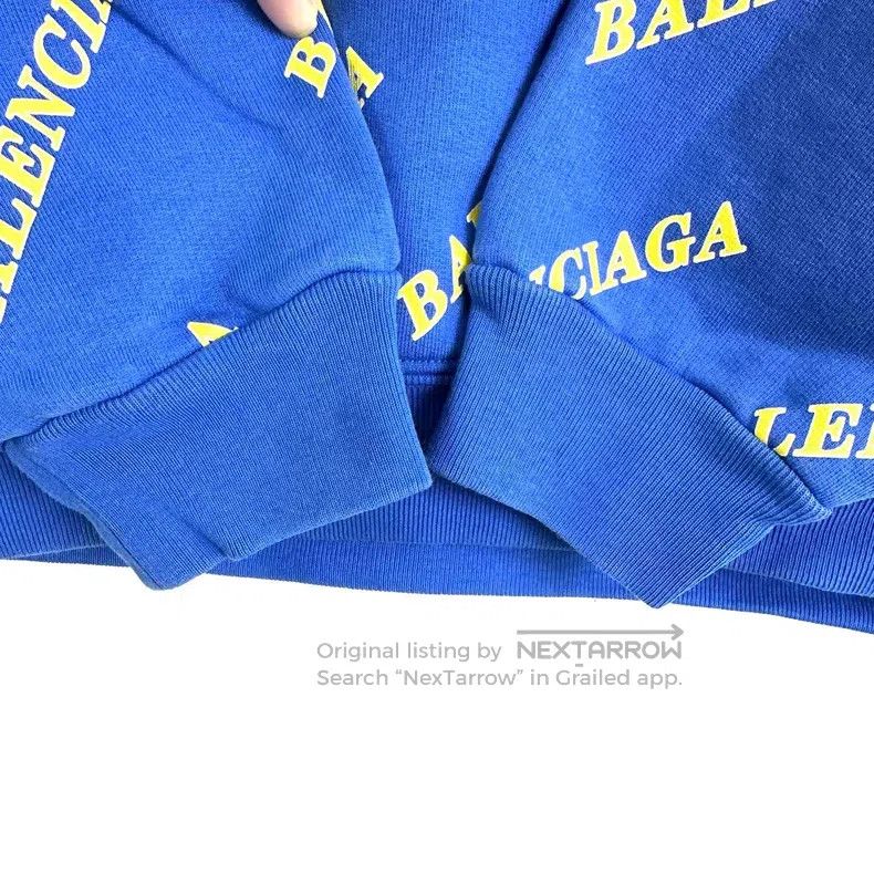 Balenciaga Balenciaga Blue Full Print Barrage Logo Hooded Sweatshirt Size US XS / EU 42 / 0 - 8 Thumbnail