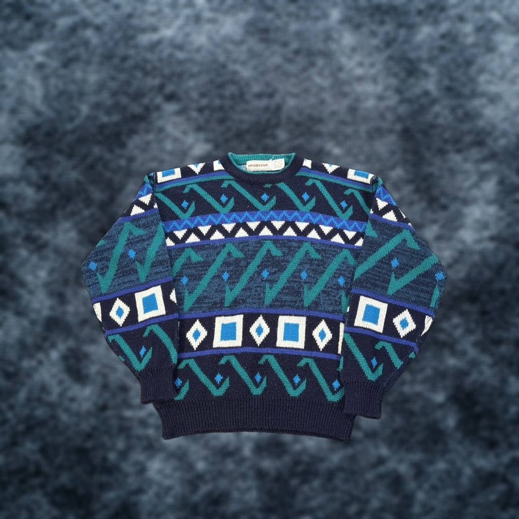 McGregor VINTAGE McGregor Sweater Mens M Crew Neck Pullover 90s Blue Aztec Cosby Silk? Acrylic Knit Size US M / EU 48-50 / 2 - 1 Thumbnail