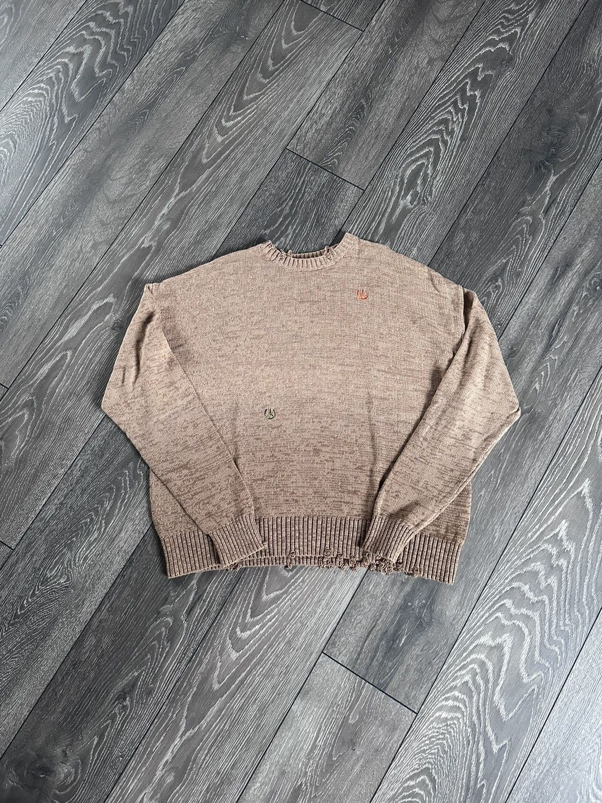 image of Acne Studios Knitted Distressed Faded Sweater In Khaki Brown, Men's (Size XS)