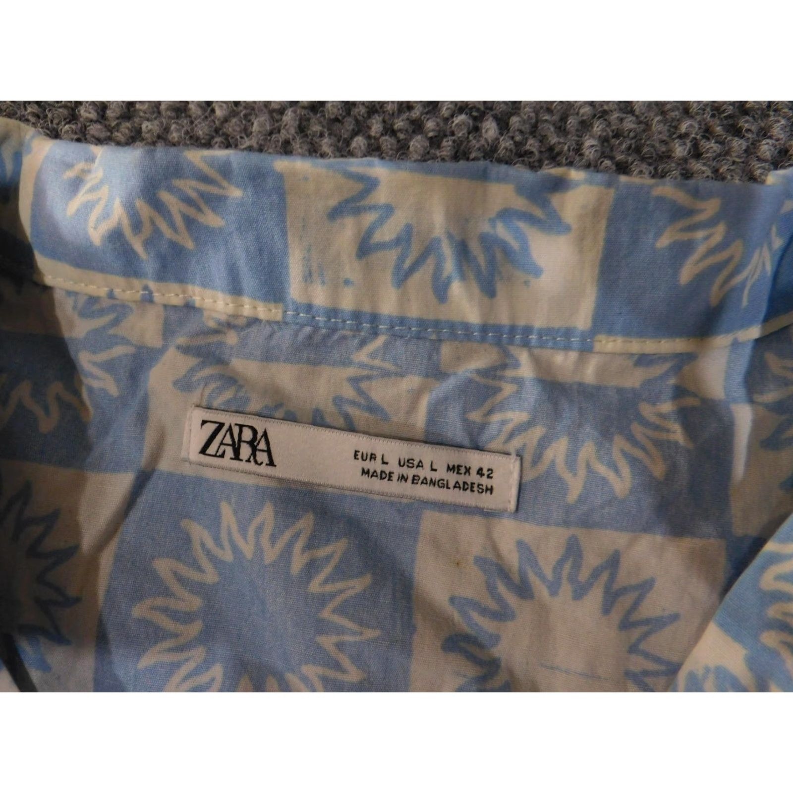 Zara Zara Shirt Mens Large Blue White Sunburst Check Short Sleeve Button Up Size US L / EU 52-54 / 3 - 6 Thumbnail