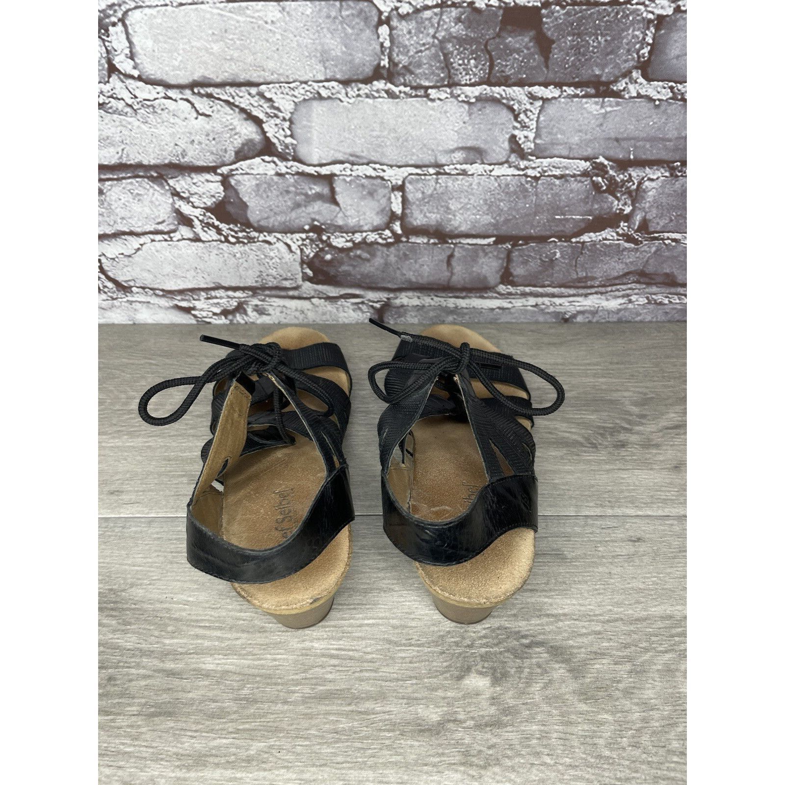 JOSEF SEIBAL Josef Seibel Ruth 29 Black Leather Casual Lace Heel Sandals Size US 9.5 / IT 39.5 - 6 Thumbnail