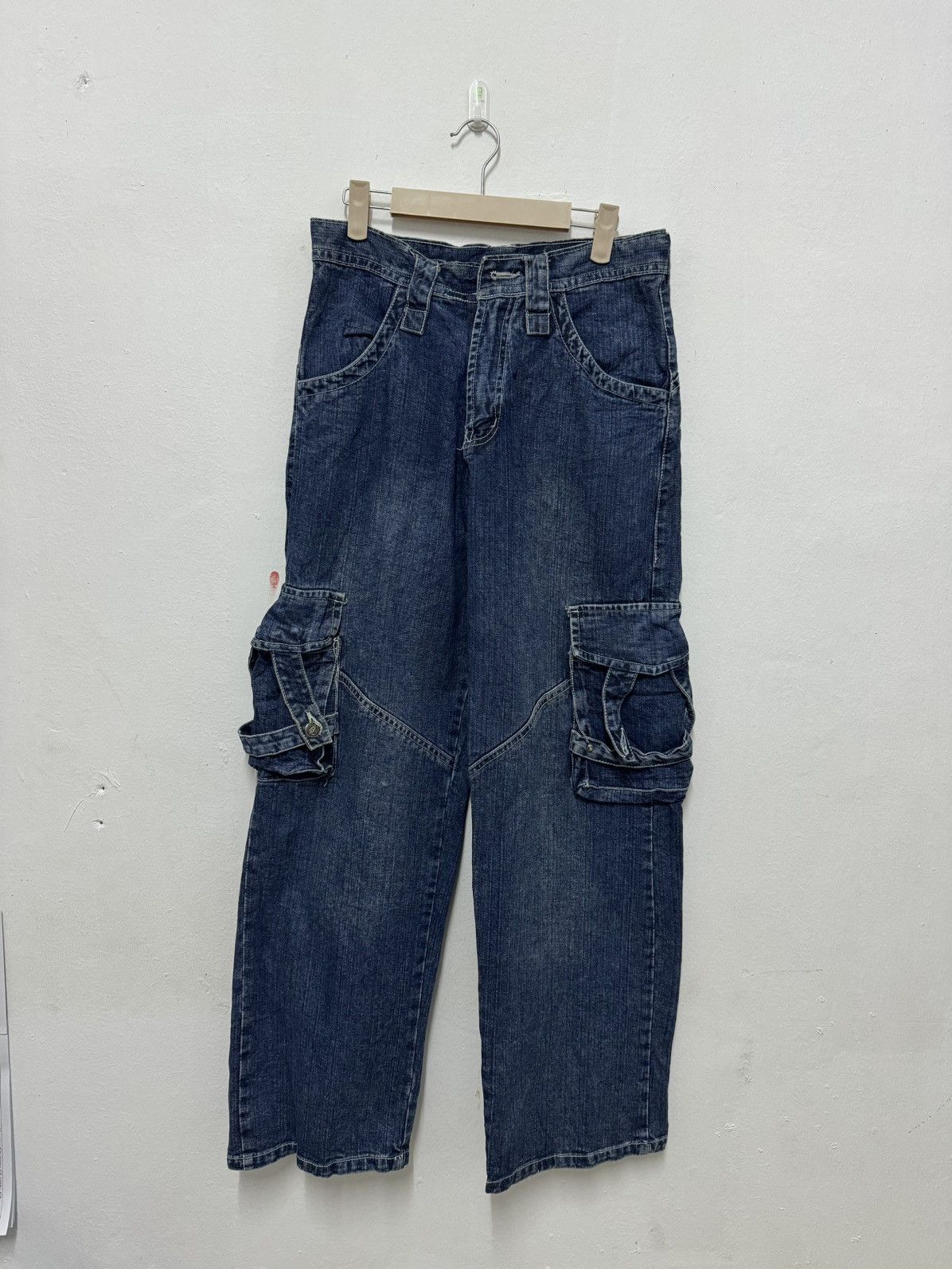 image of Hype Mjf Cargo Pants Flare Design in Blue, Men's (Size 28)