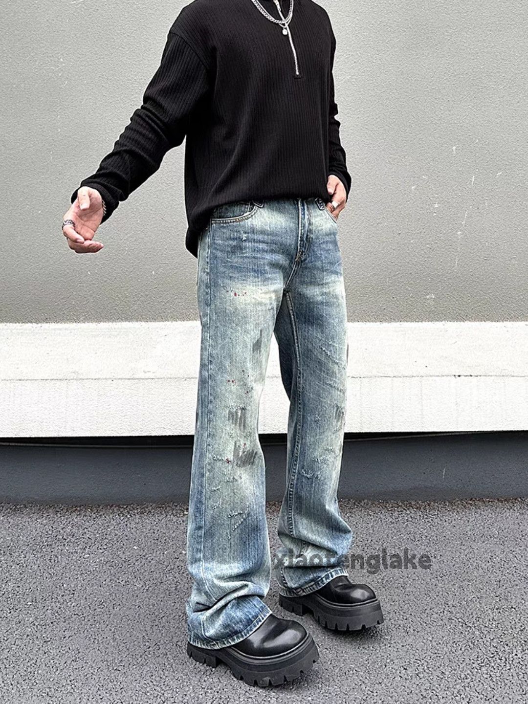Jean × Vintage washed faded skate hiphop punk paint stain jeans Size US 34 / EU 50 - 8 Thumbnail