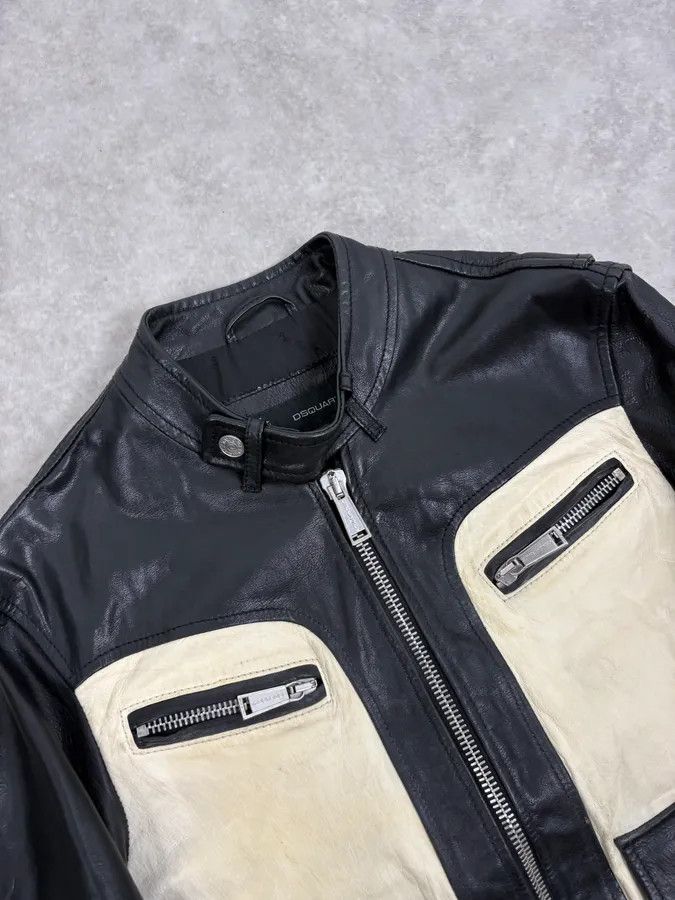 Dsquared2 AW2013 Dsquared2 Black & Beige Biker Leather Jacket Size US S / EU 44-46 / 1 - 5 Thumbnail