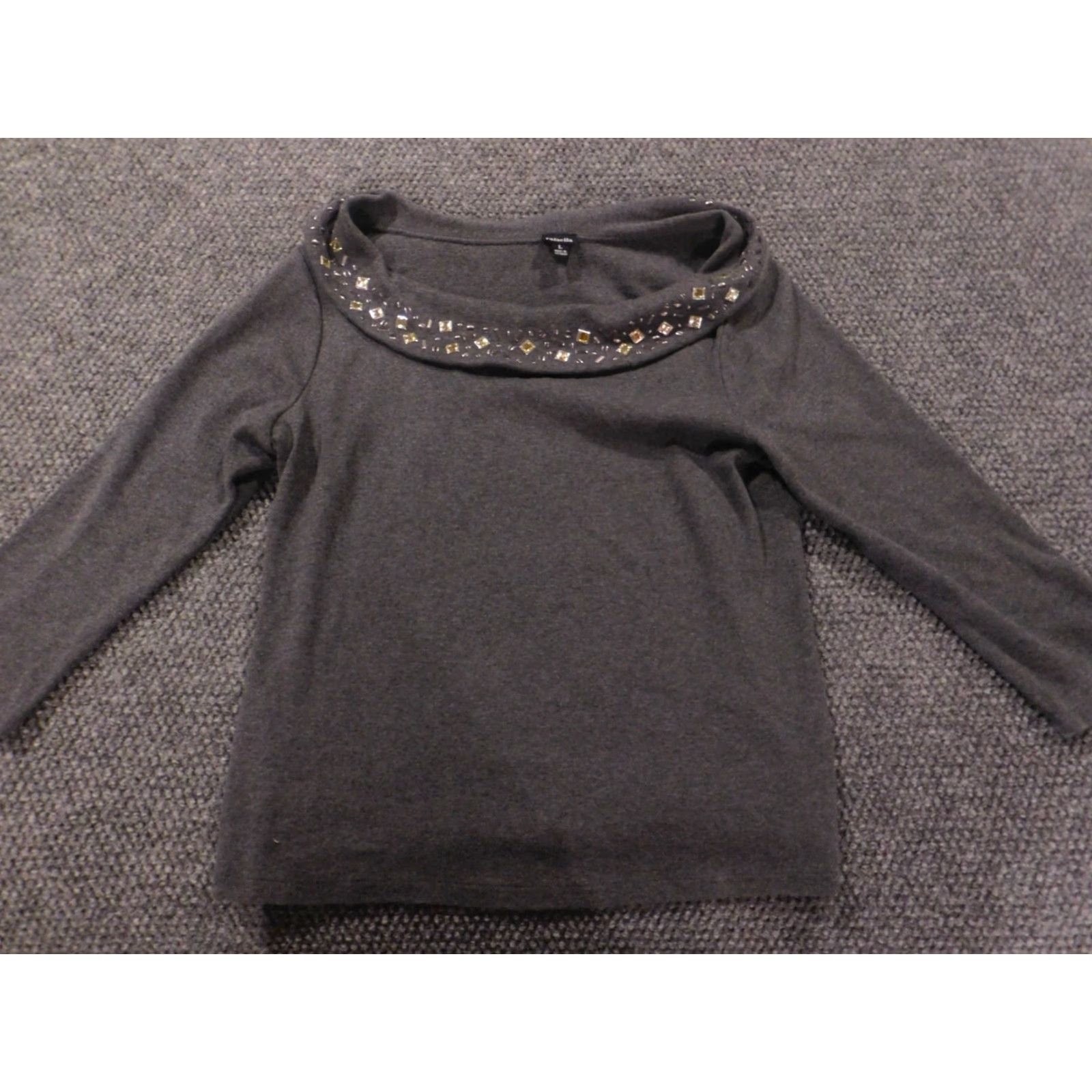 Vintage Rafaella Womens Sweater L Gray Pullover Stretch Cable-Knit Long Sleeve Raglan Button Cowl Neck Knit Cotton Wool Size L / US 10 / IT 46 - 2 Thumbnail