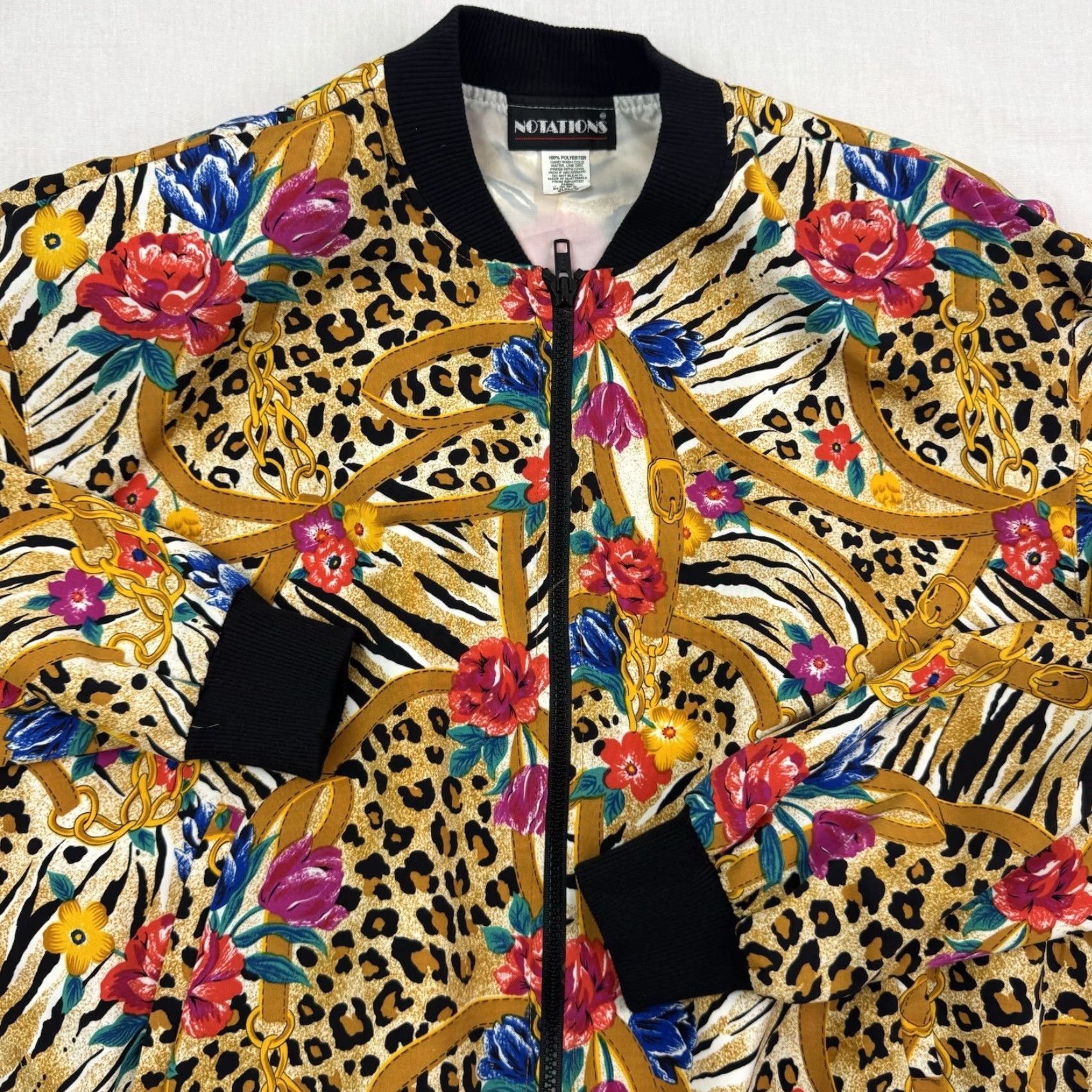 Vintage Vintage Notations Satin Jacket Womens Small All Over Print Full Zip Classic 80s Size S / US 4 / IT 40 - 2 Thumbnail